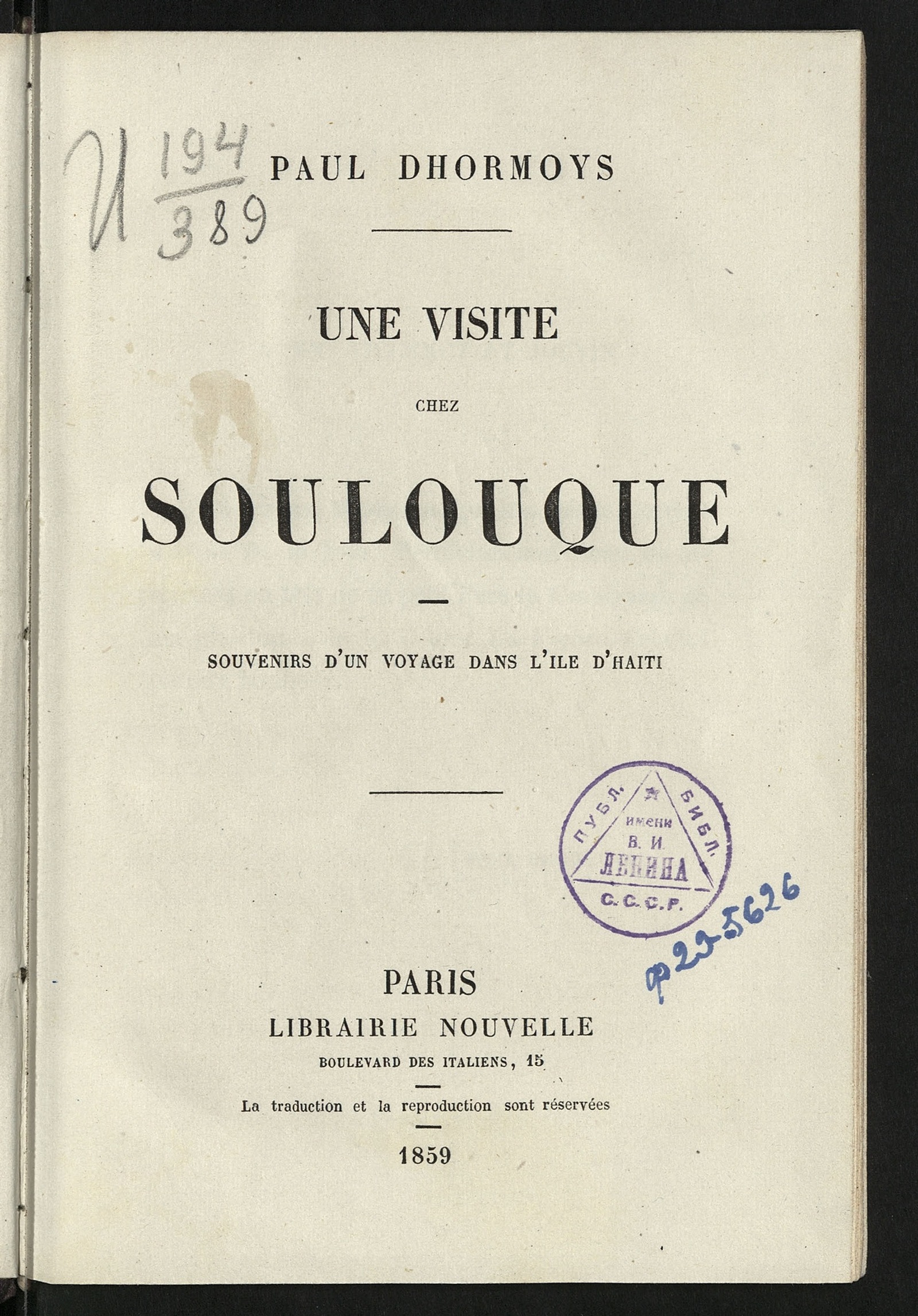 Изображение книги Une visite chez Soulouque