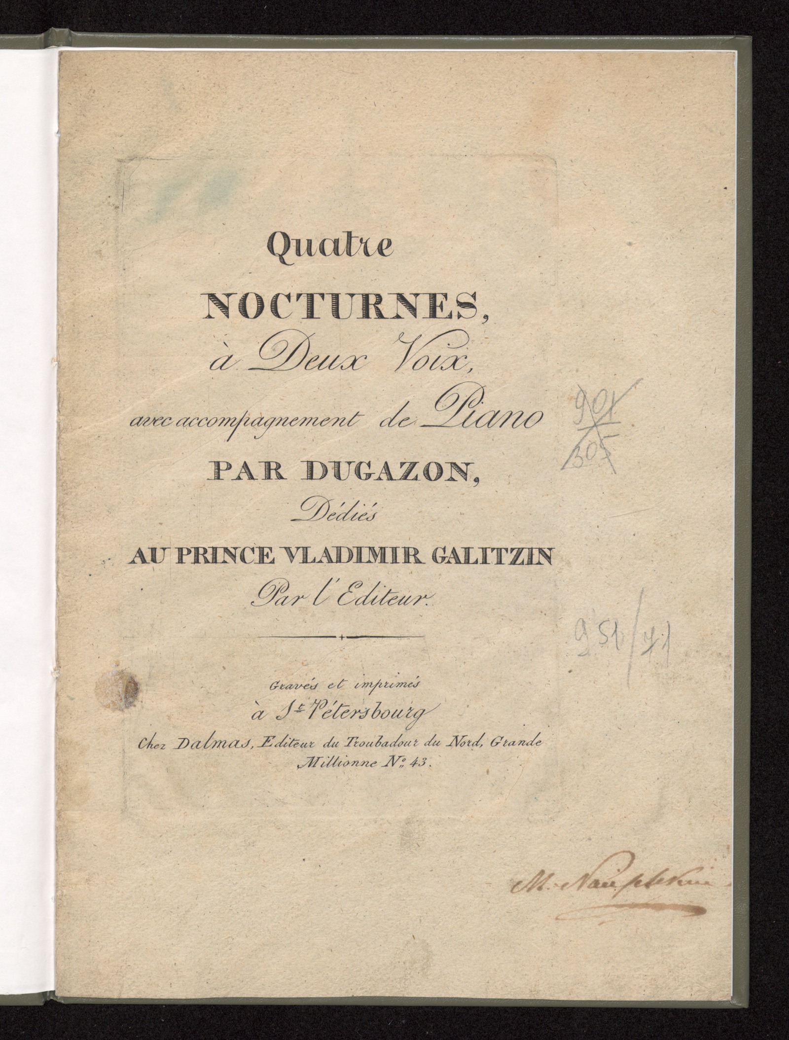 Изображение книги Quatre nocturnes à deux voix, avec accompagnement de piano par Dugazon