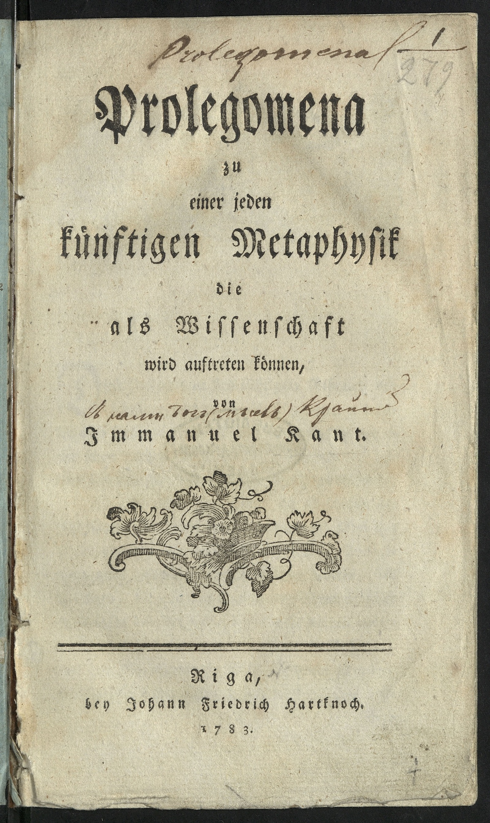 Изображение Prolegomena zu einer jeden künftigen Metaphysik die als Wissenschaft wird auftreten können