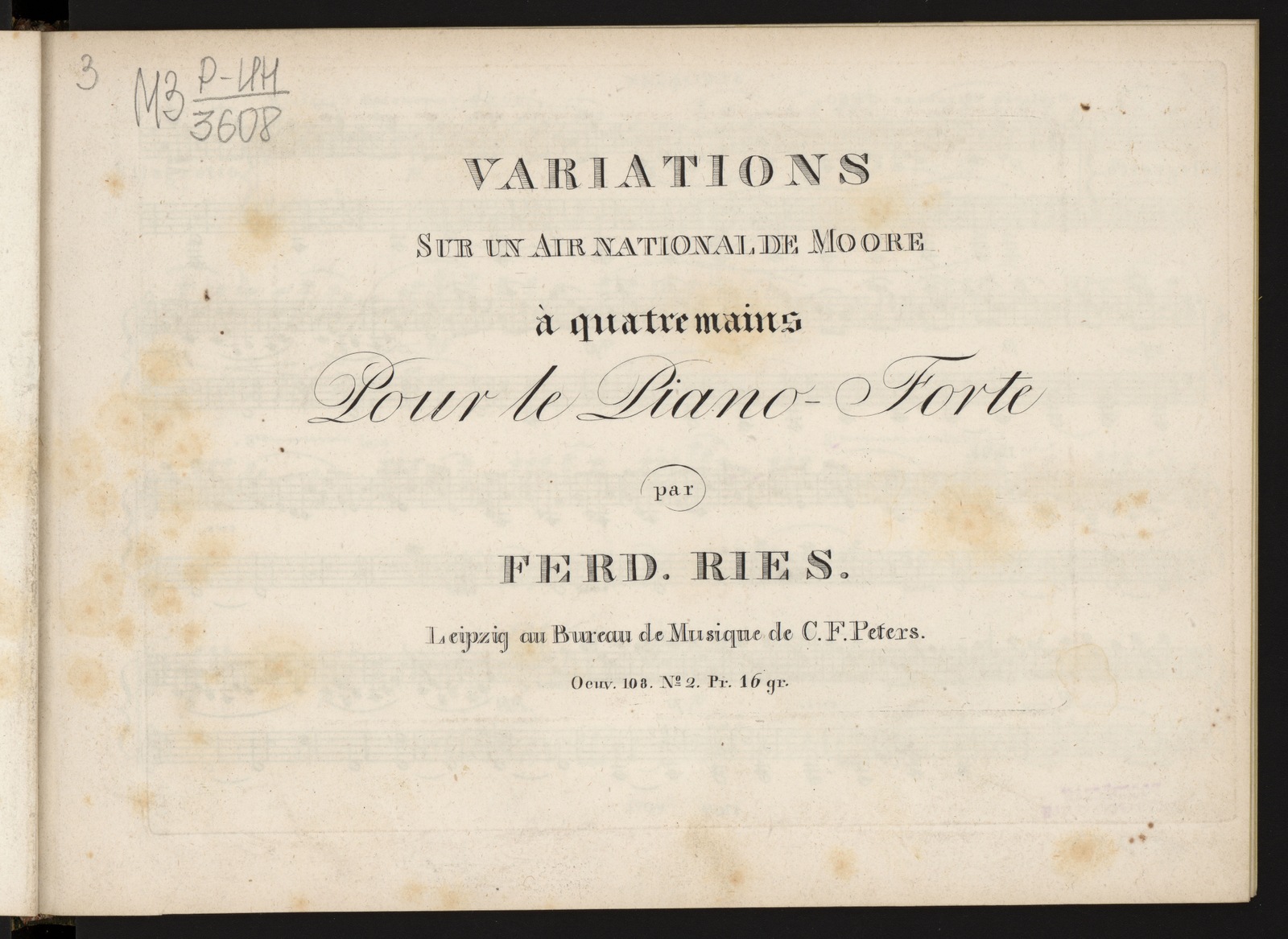 Изображение книги Variations : sur un air national de Moore : pour le piano-forte à quatre mains : op. 108 №2