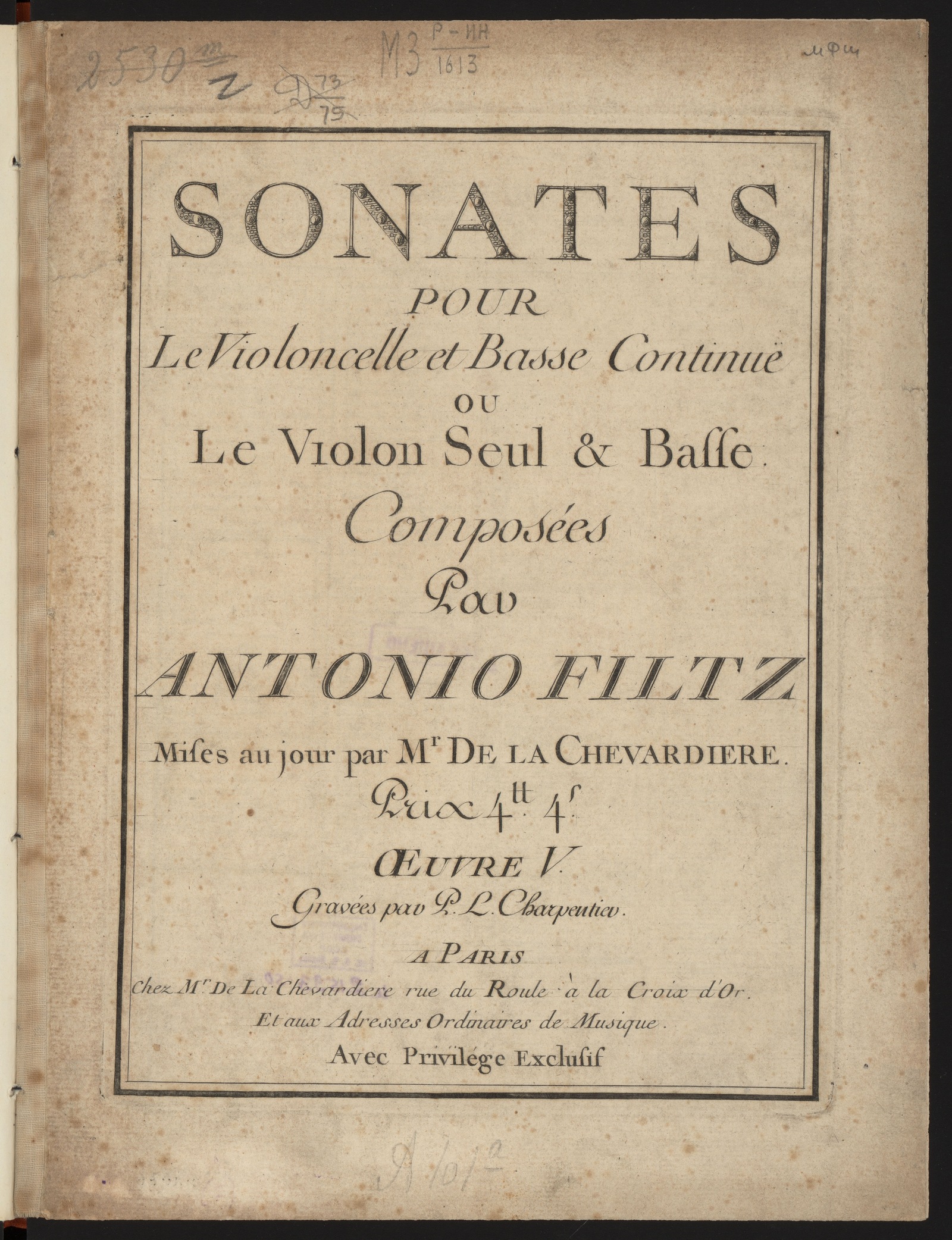 Изображение книги Sonates : pour le violoncelle et basse continue ou le violon seul & basse : oeuv. V
