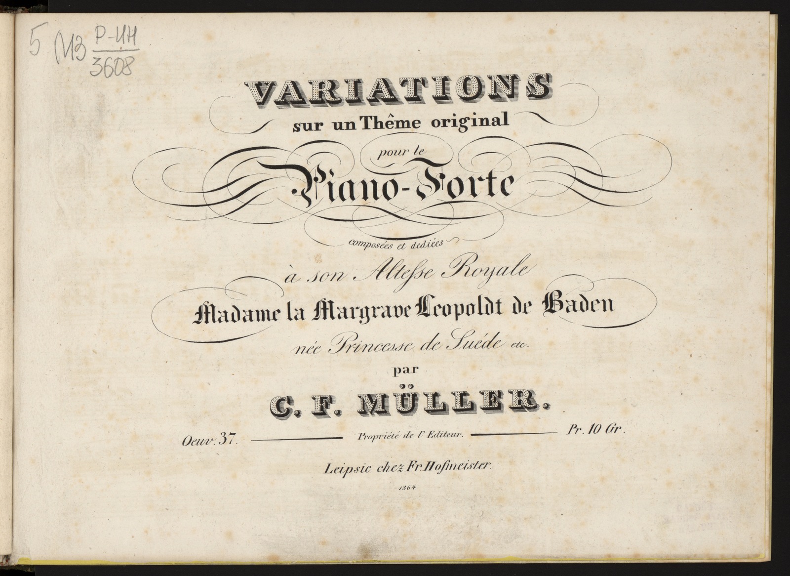 Изображение книги Variations : sur un thème original : pour le piano-forte : oeuv. 37