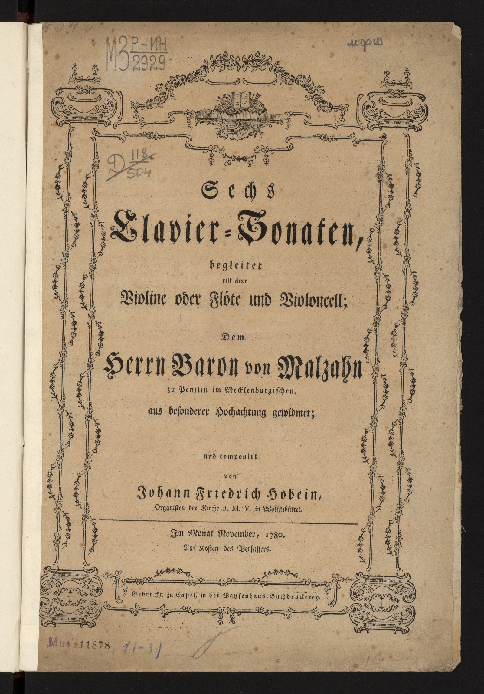 Изображение Sechs Clavier-Sonaten : begleitet mit einer Violine oder Flöte und Violoncell