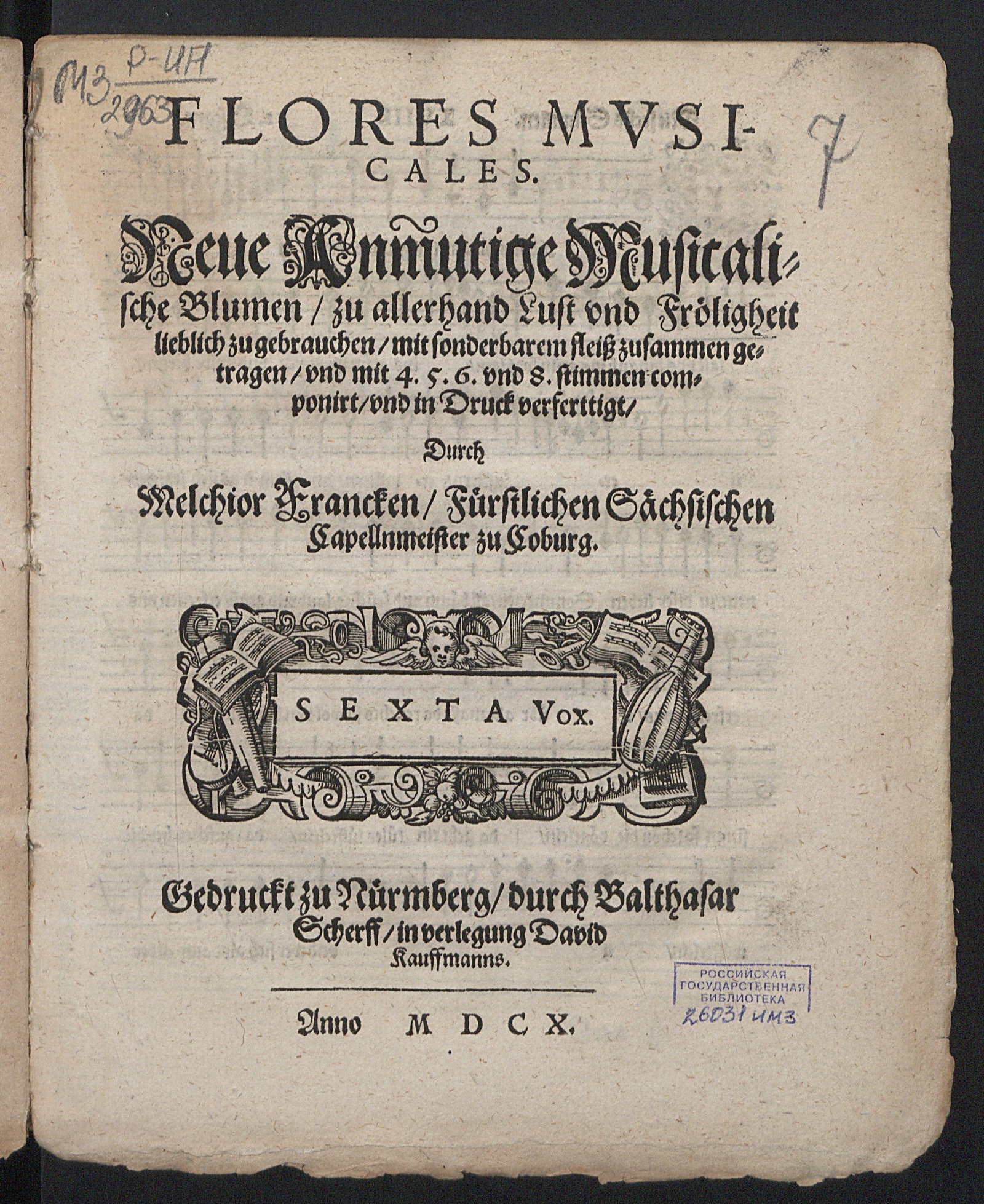 Изображение книги Flores musicales : neue anmutige musicalische Blumen : zu allerhand Lust und Fröligheit lieblich zu gebrauchen