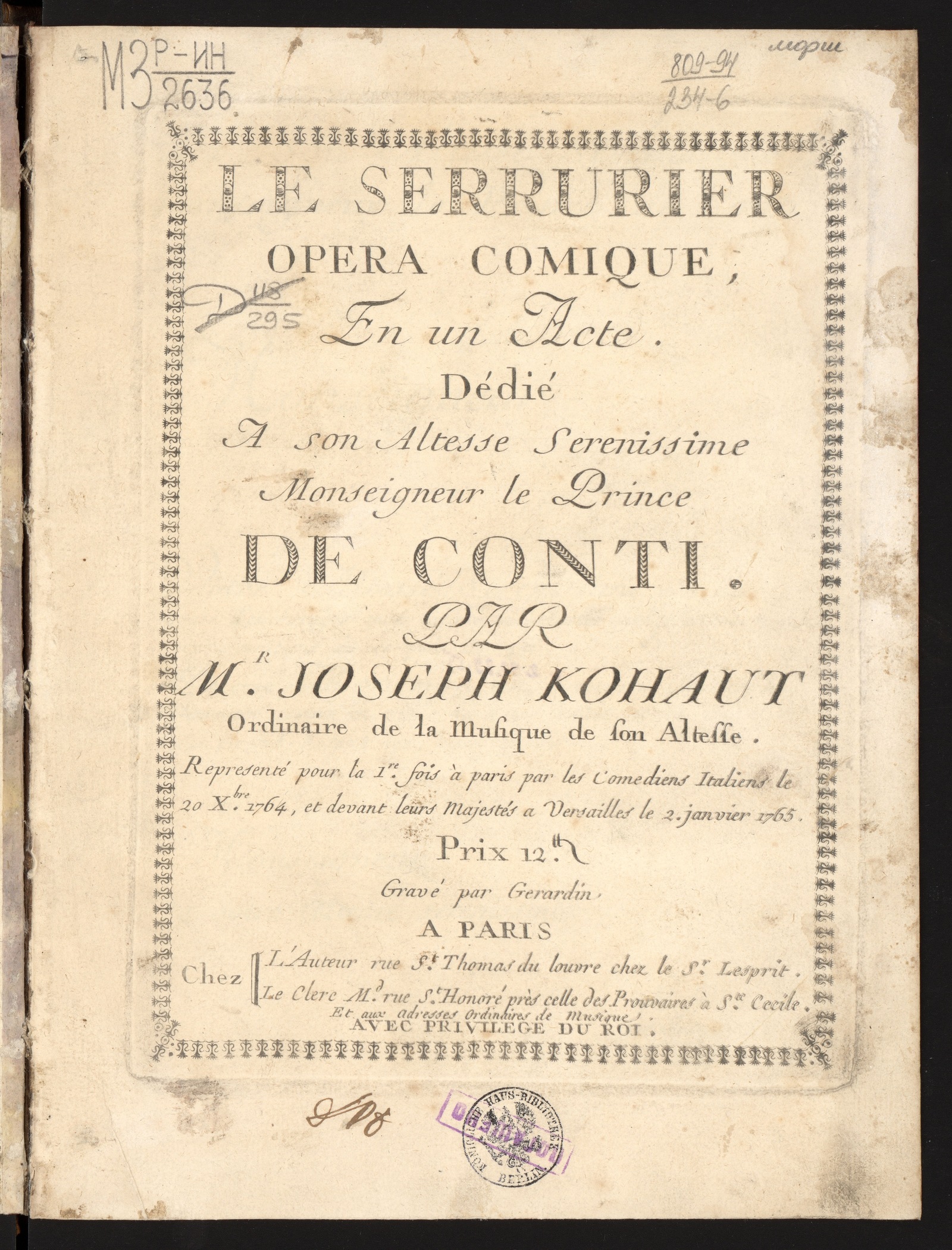 Изображение книги Le serrurier : opera comique : en un acte