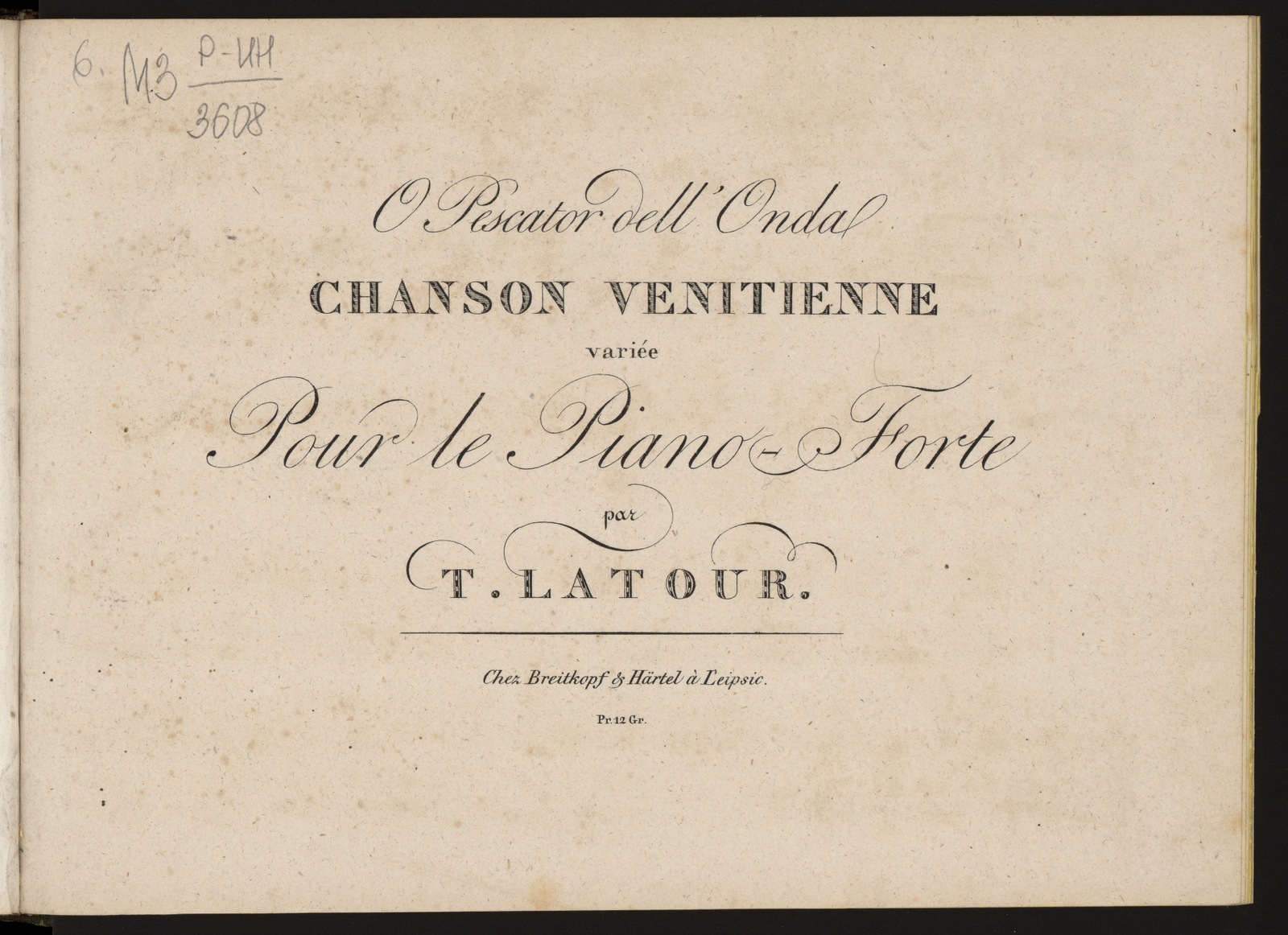 Изображение книги O Pescator dell'onda : chanson vénitienne variée pour le piano