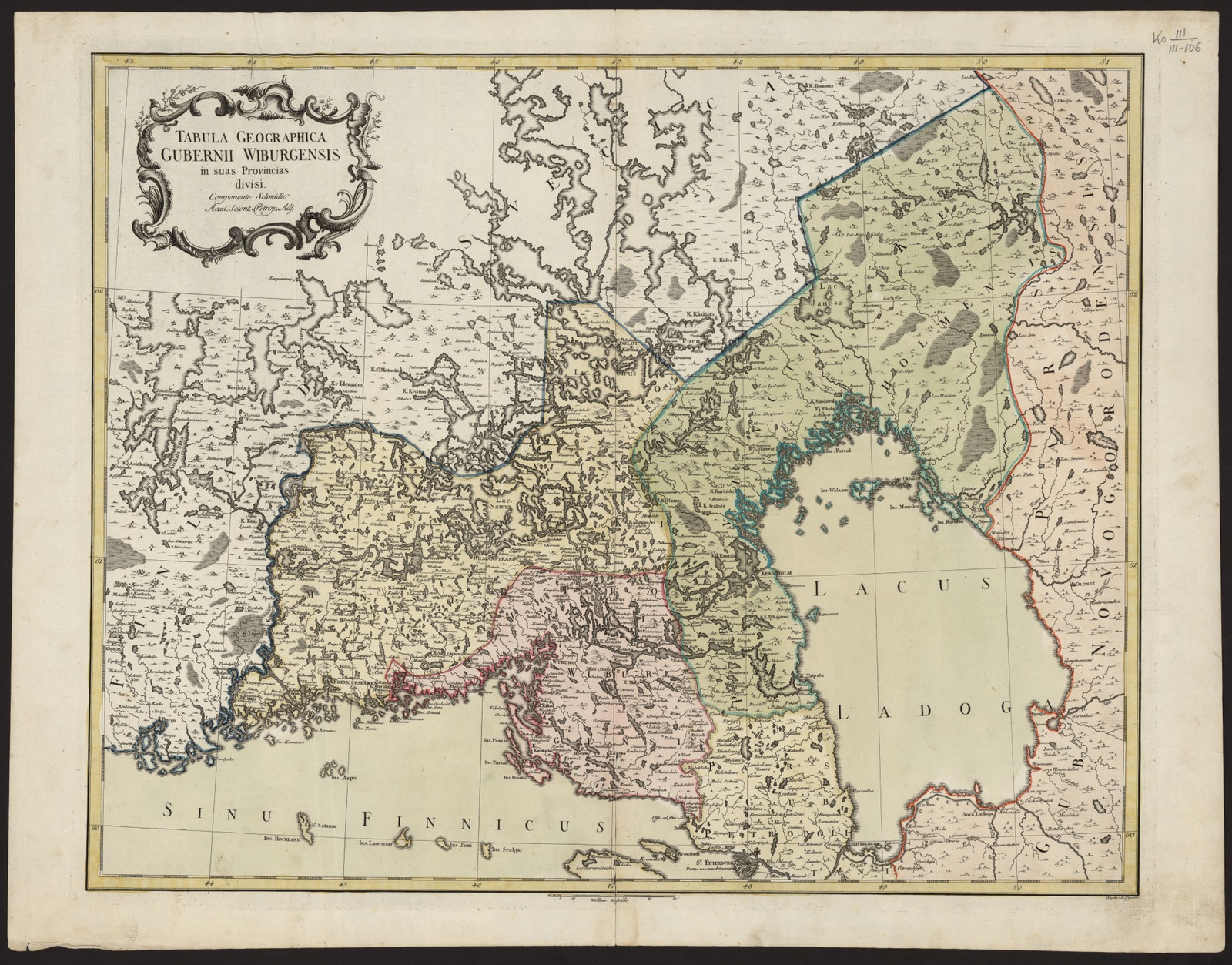 Изображение книги Tabula Geographica Gubernii Wiburgensis in suas provincias divisi