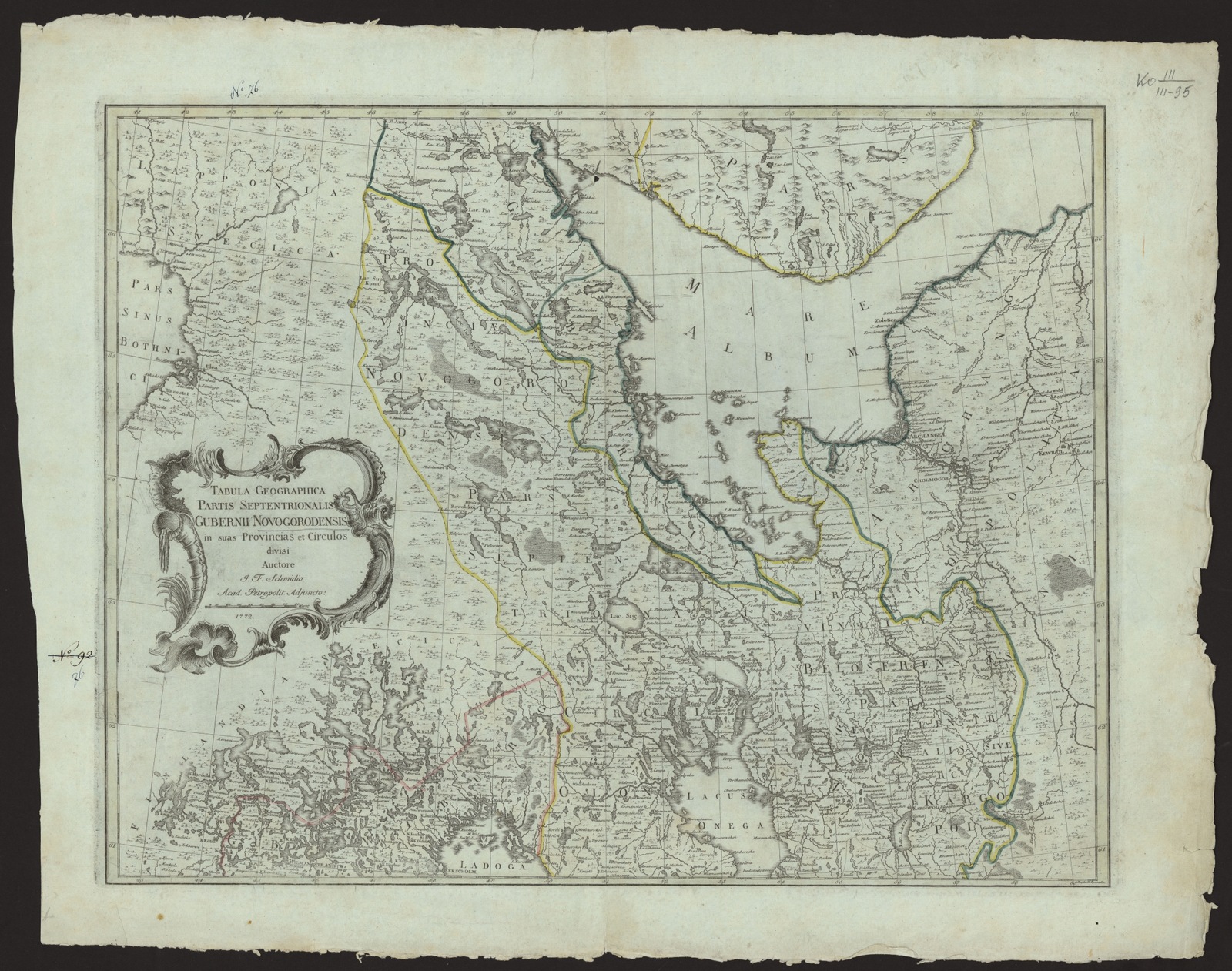 Изображение книги Tabula Geographica Partis Septentrionalis Gubernii Novogorodensis in suas Provincias et Circulos divisi