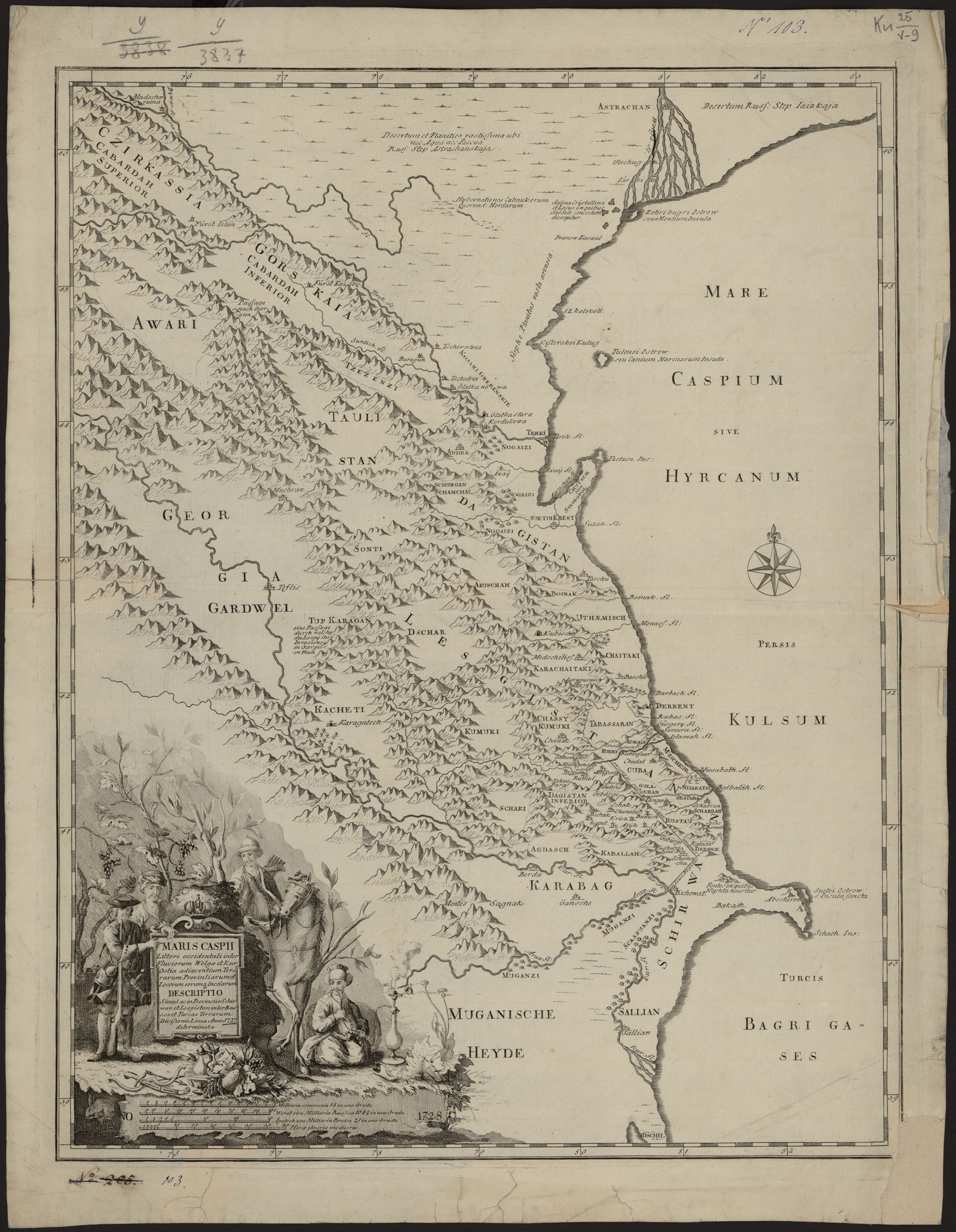 Изображение книги Maris Caspii Littori occidentali inter Fluviorum Wolga et Kur Ostia adiacentium Terrarum Provintiarum et Locorum eorumq. incolarum Descriptio Simul ac in Provinciis Schirwan et Lesgistan inter Russos et Turcas Terrarum Divisionis Linea Anno 1727 determinata