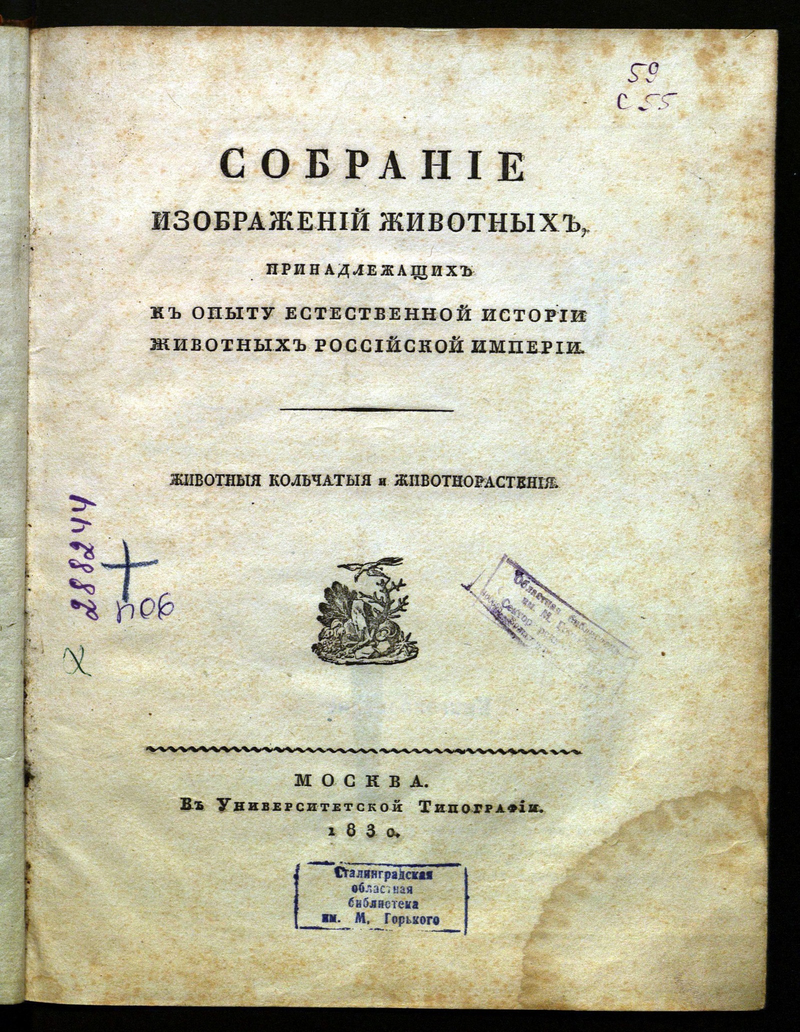 Изображение книги Собрание изображений животных, принадлежащих к опыту естественной истории животных Российской Империи : животные кольчатые и животнорастения