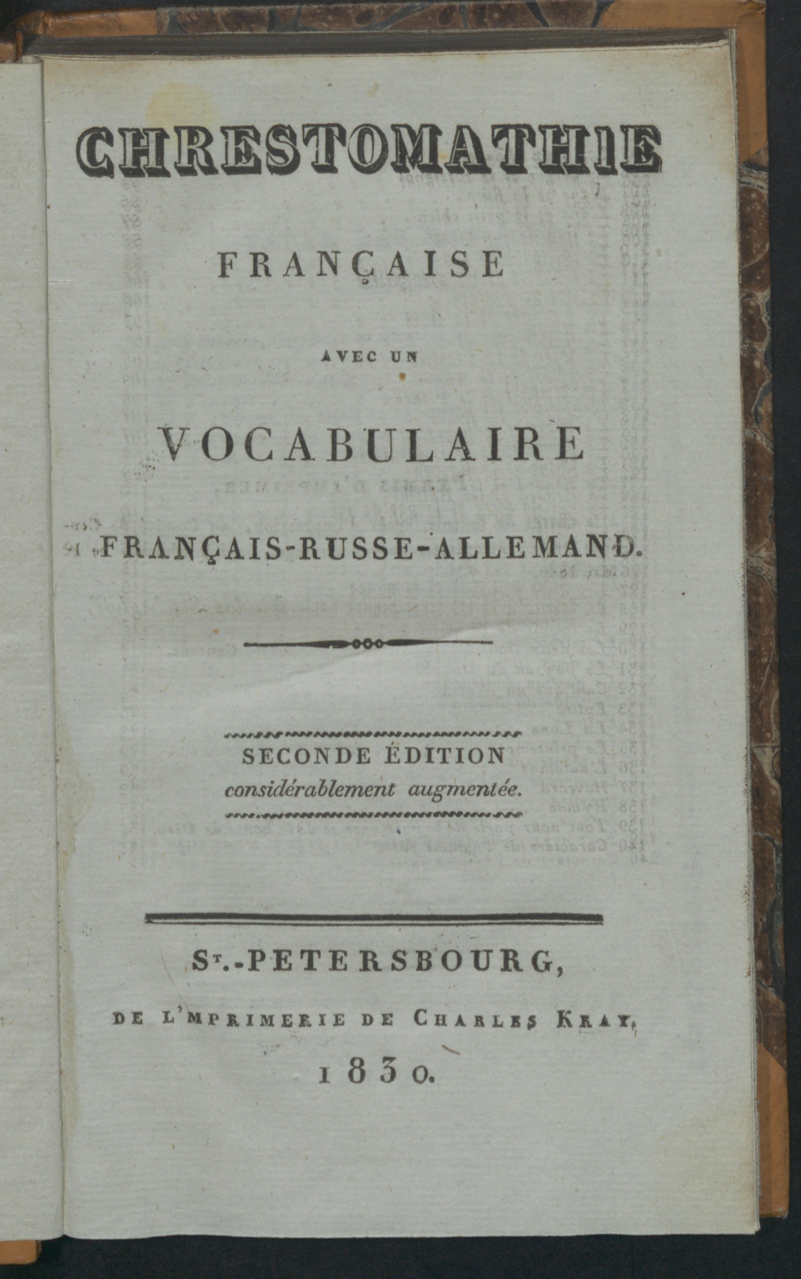 Изображение книги Chrestomathie française avec un vocabulaire français-russe-allemand