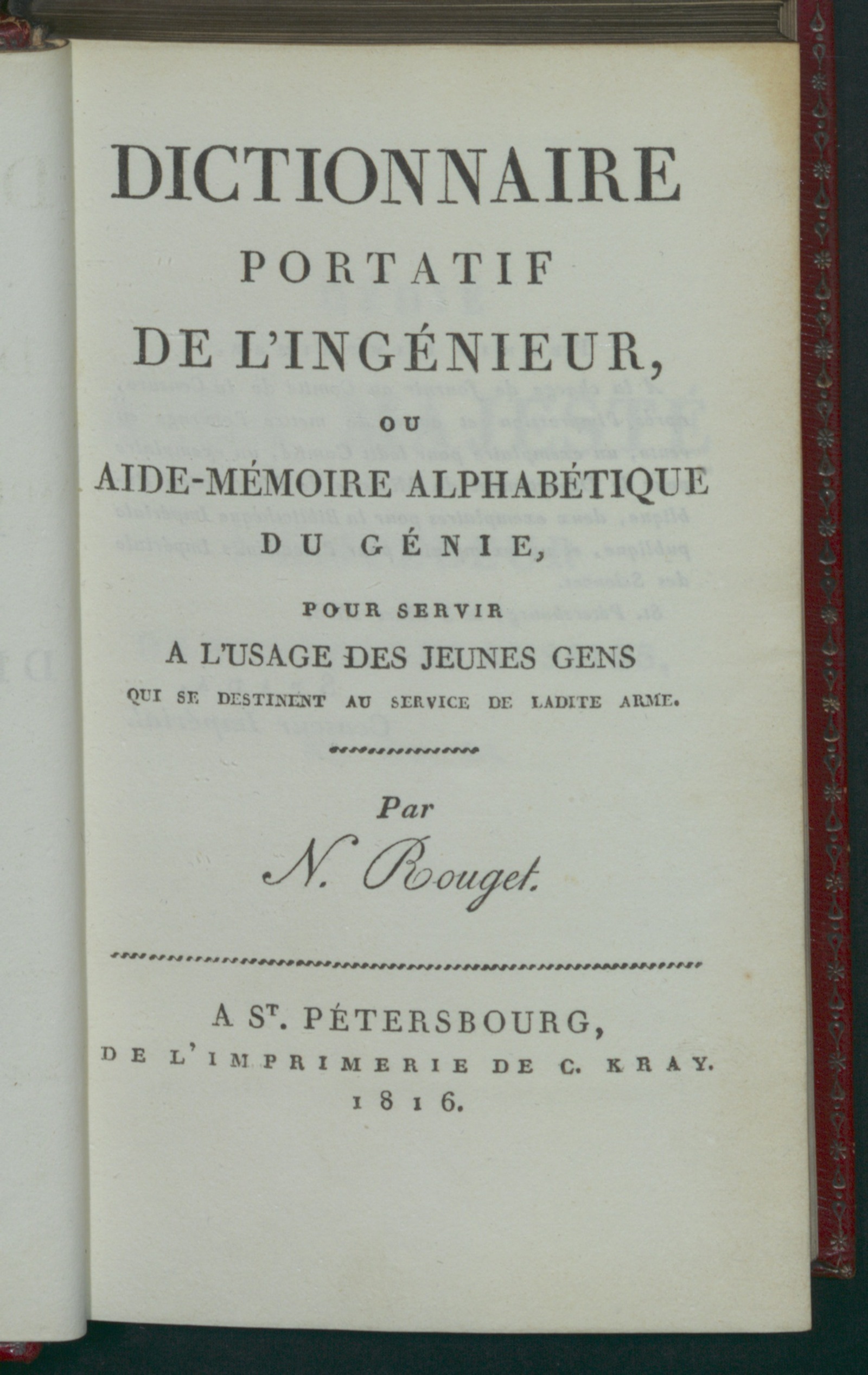 Изображение книги Dictionnaire portatif de l'ingénieur, ou Aide-mémoire alphabétique du génie