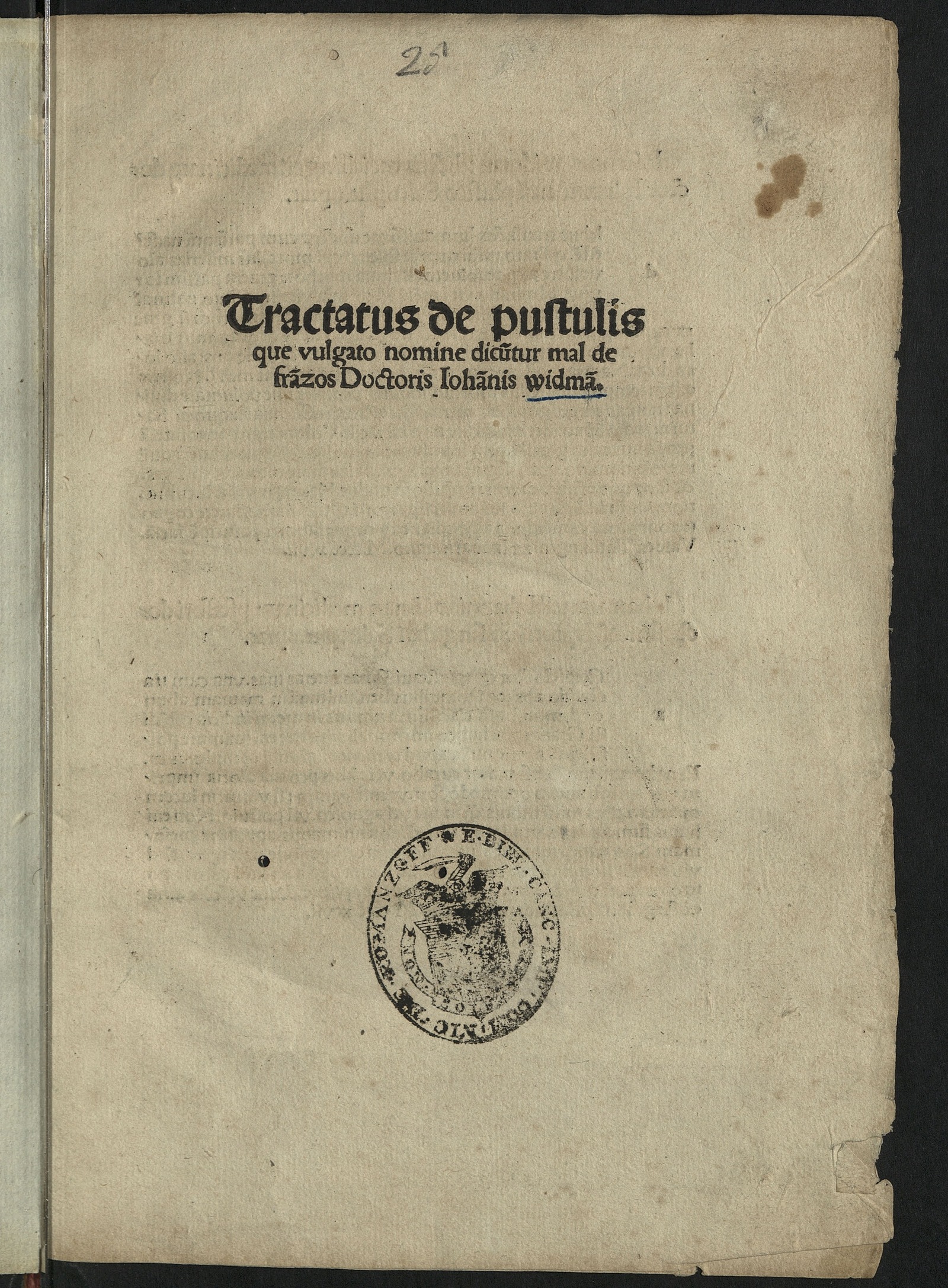 Изображение книги Tractatus de pustulis quae dicuntur mal de Franzos
