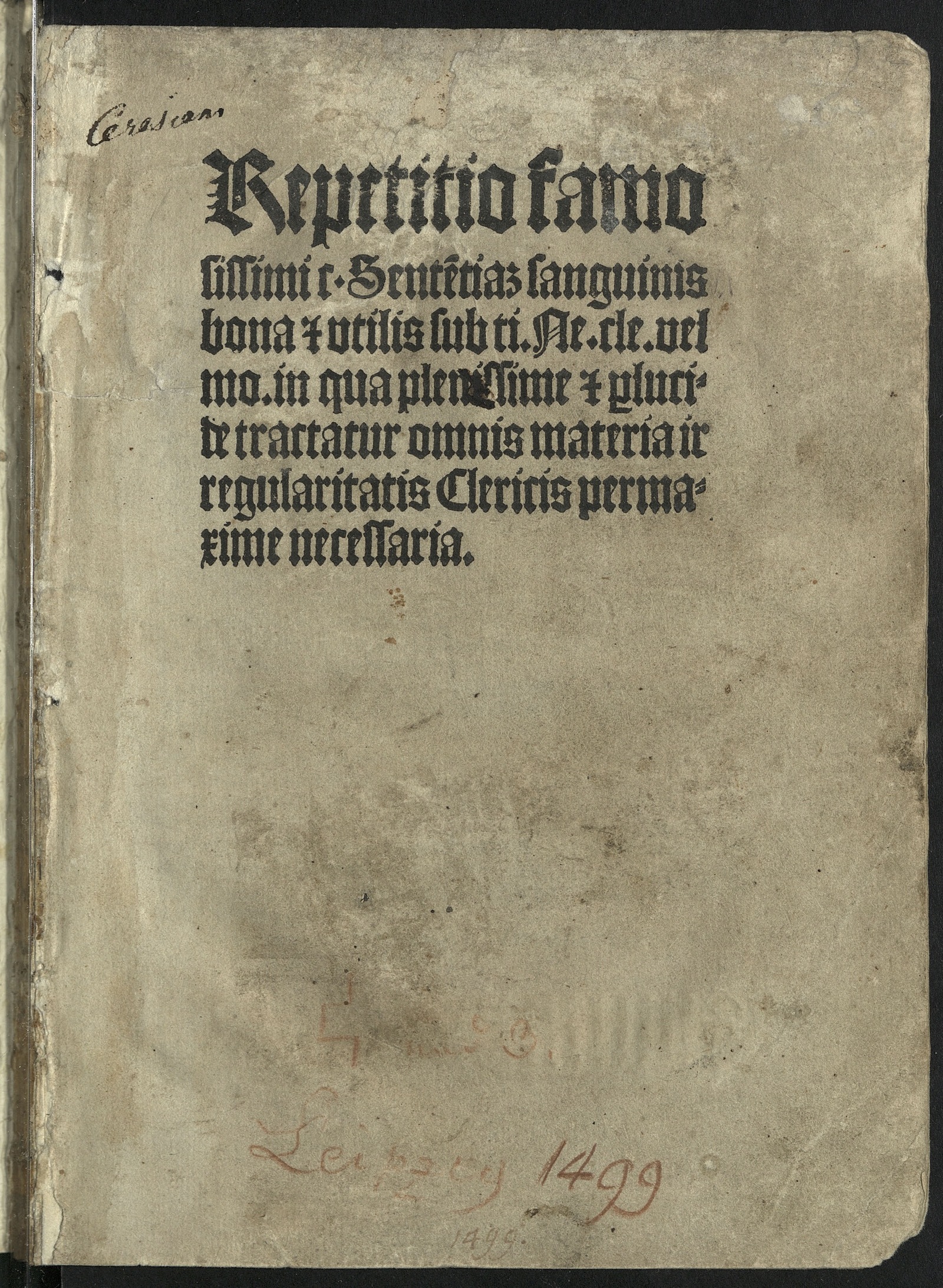 Изображение книги Repetitio capituli: Sententiam sanguinis Ne clerici vel monachi