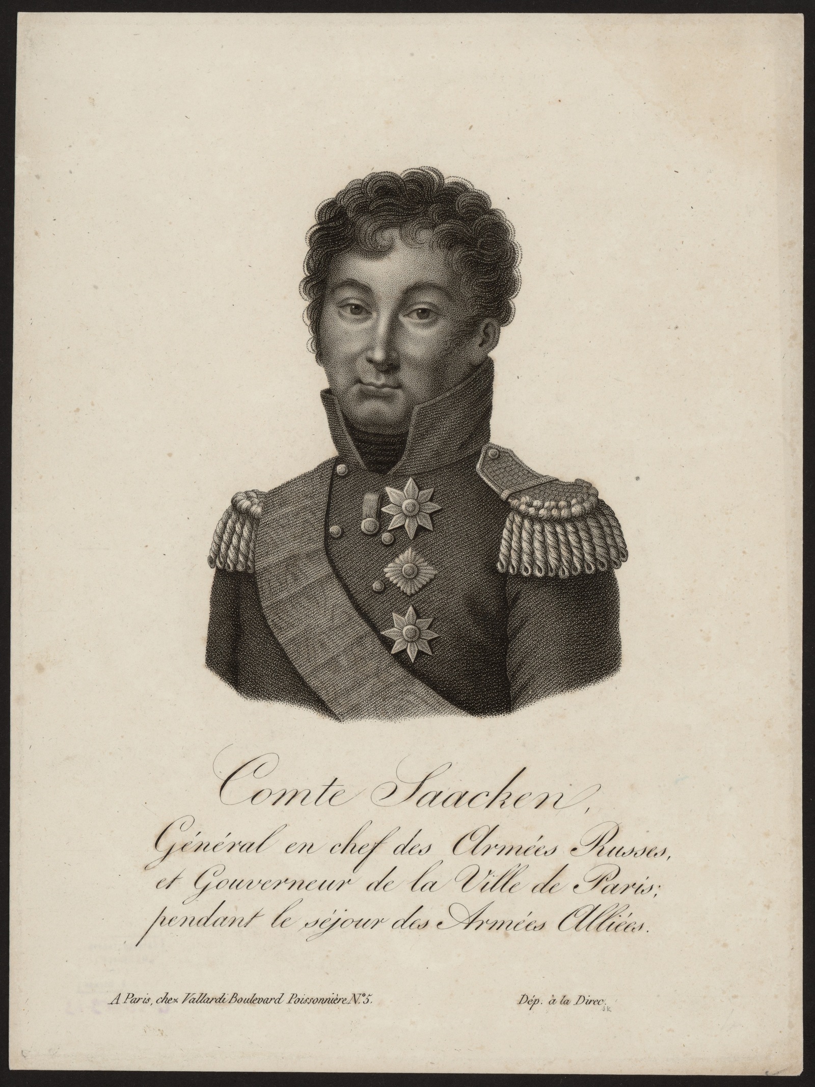 Изображение книги Comte Saacken, général en chef des armées russes, et gouverneur de la ville de Paris, pendant le séjour des armées alliées