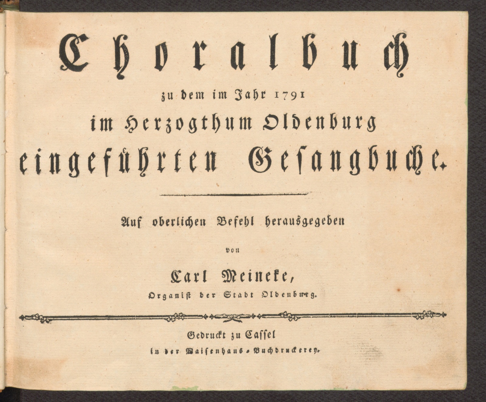 Изображение книги Choralbuch zu dem im Jahr 1791 im Herzogthum Oldenburg eingeführten Gesangbuche