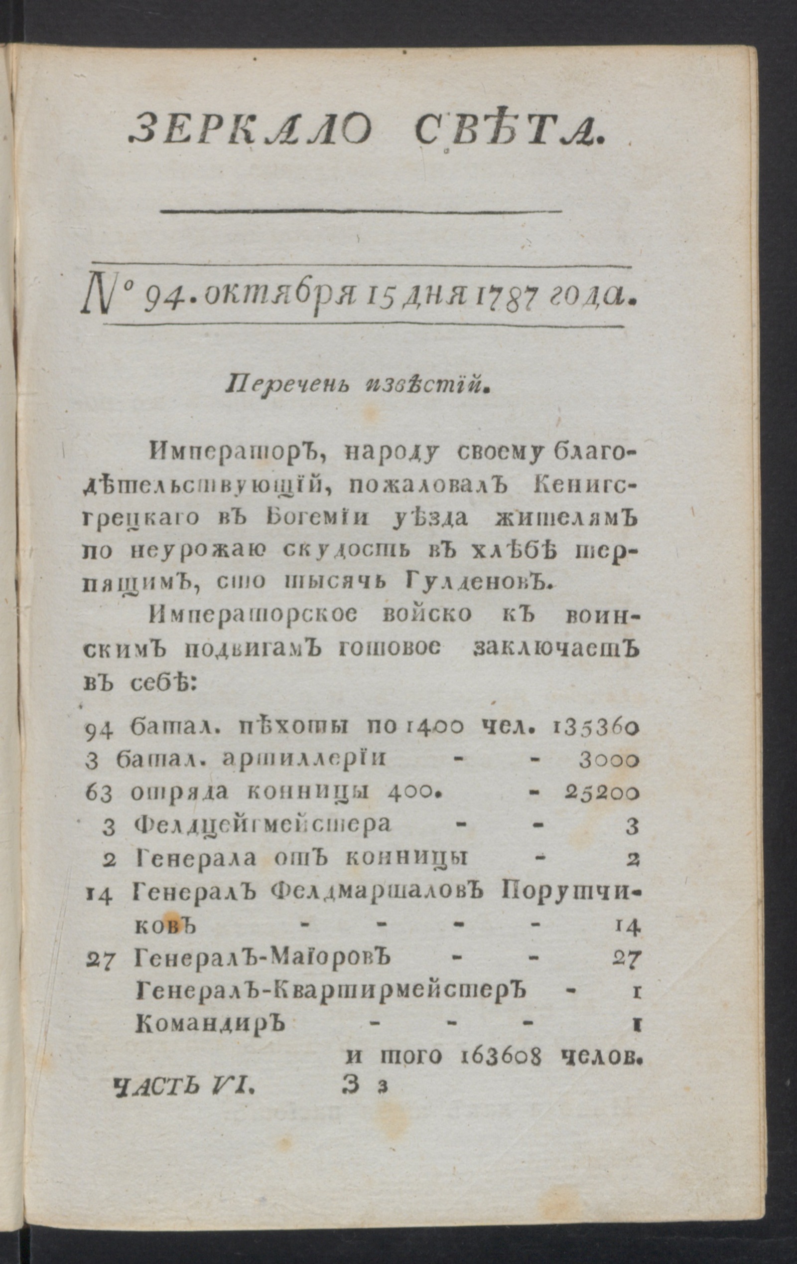 Изображение книги Зеркало света. Ч.6 и последняя, № 94, 15 окт. 1787 года