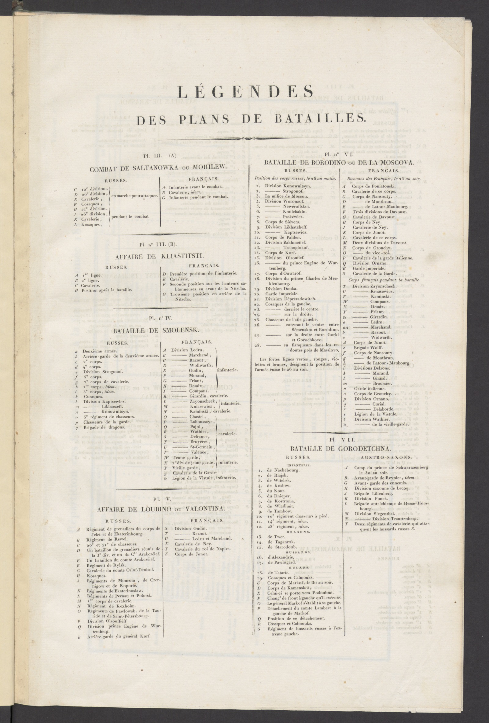 Изображение Atlas des plans, légendes et tableaux d'organisation de l'Histoire militaire de la campagne de Russie, en 1812