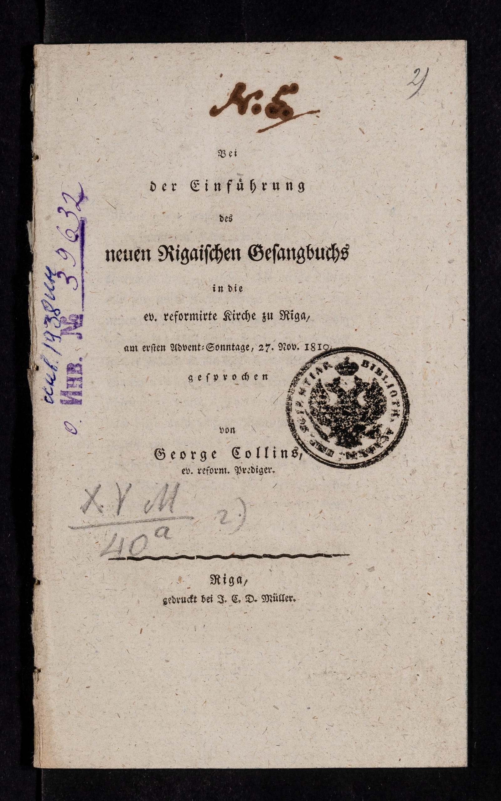 Изображение книги Bei der Einführung des neuen Rigaischen Gesangbuchs in die ev. reformirte Kirche zu Riga, am ersten Advent-Sonntage, 27. Nov. 1810