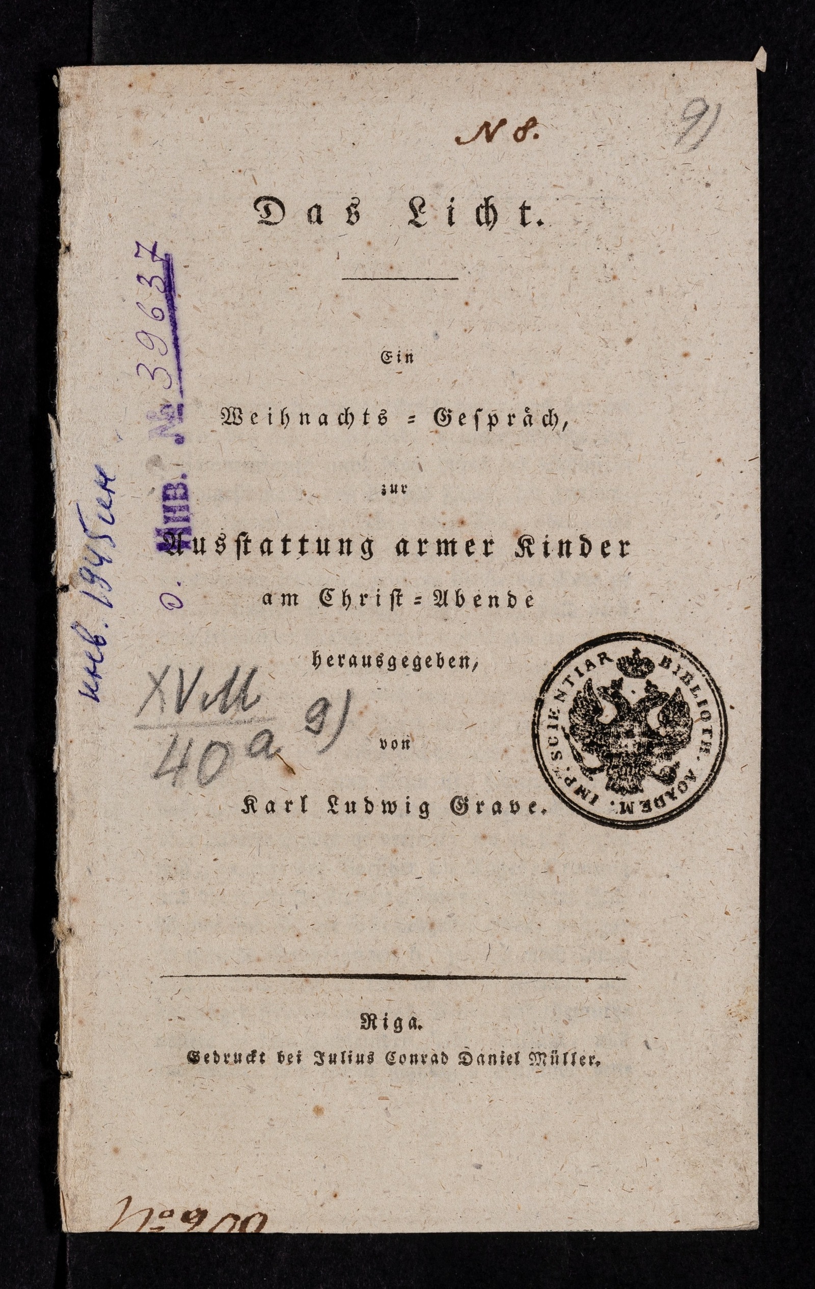 Изображение книги Das Licht. Ein Weihnachts-Gespräch, aus Ausstattung armer Kinder am Christ-Abende herausgegeben, von Karl Ludwig Grave