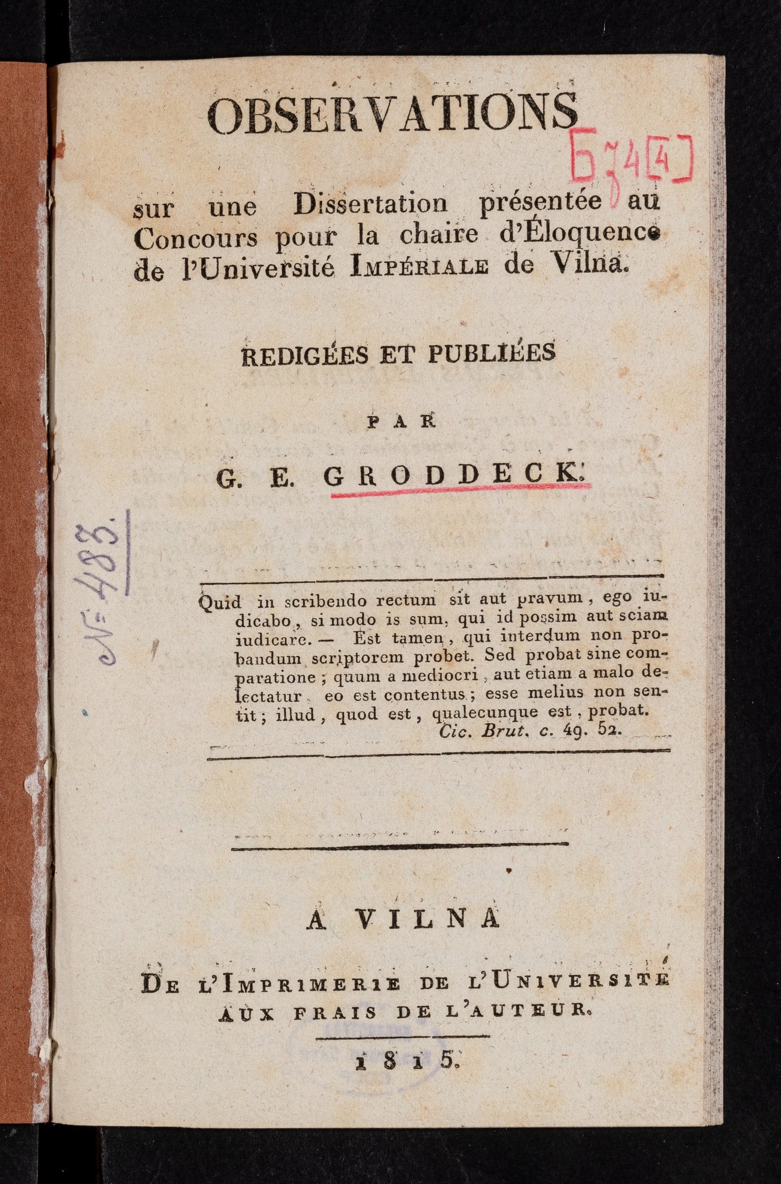 Observations sur une Dissertation présentée au Concours pour la chaire ...