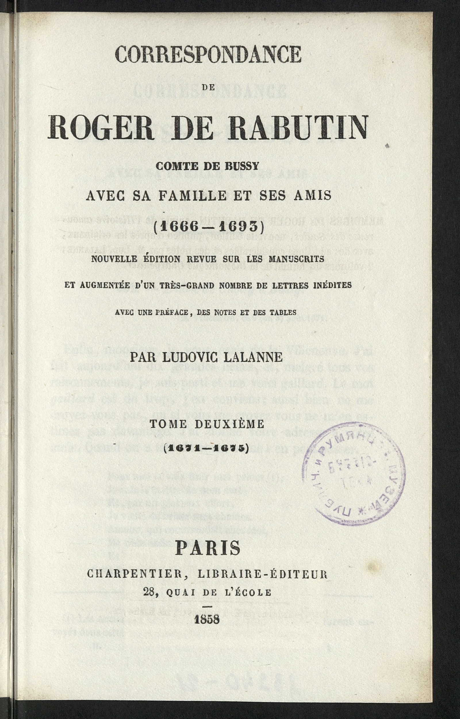 Изображение Correspondance de Roger de Rabutin, comte de Bussy, avec sa famille et ses amis. T. 2