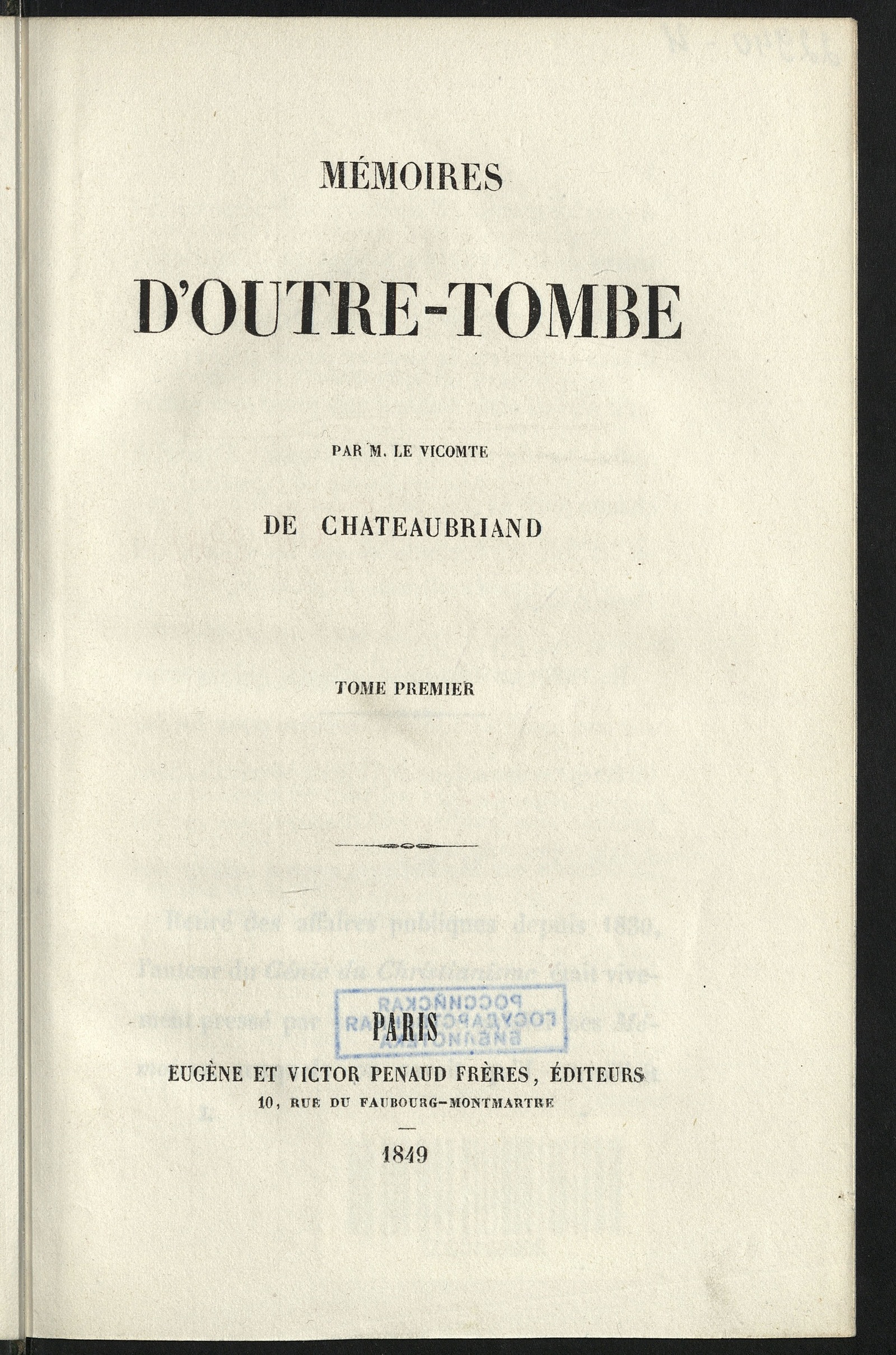 Изображение книги Mémoires d'outre-tombe. T. 1