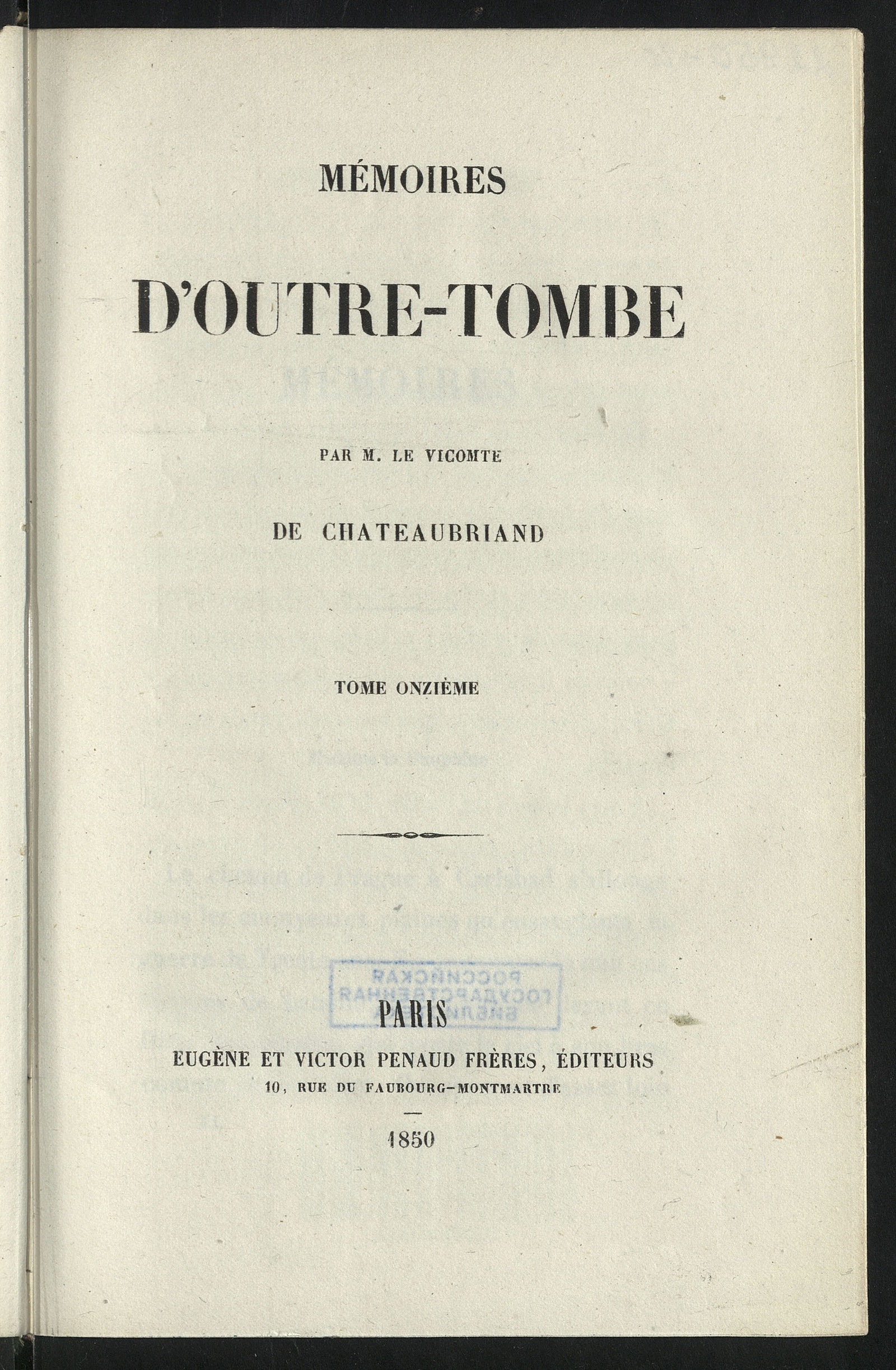 Изображение Mémoires d'outre-tombe. T. 11