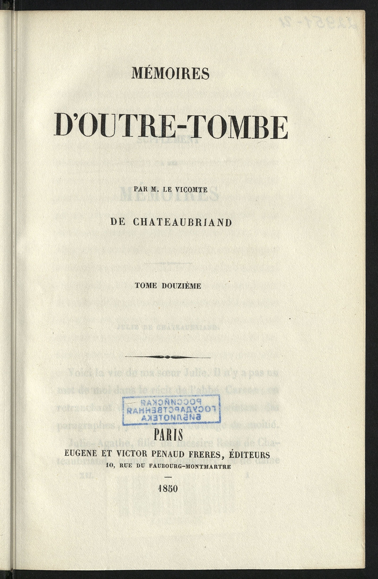 Изображение книги Mémoires d'outre-tombe. T. 12