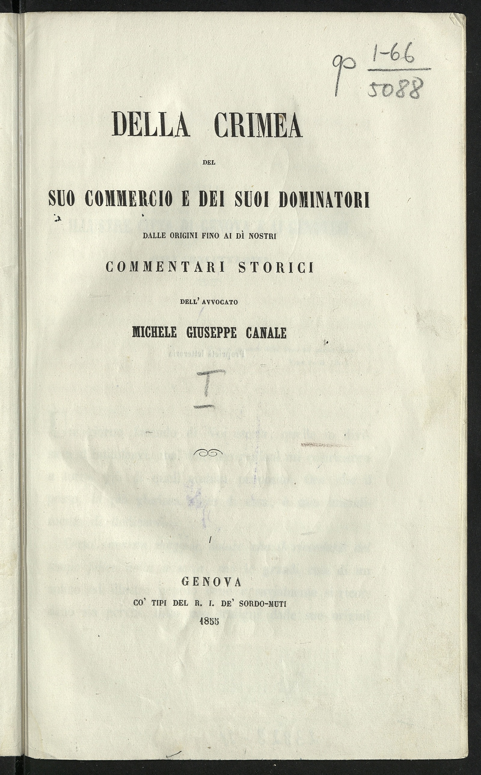 Изображение Della Crimea, del suo commercio e dei suoi dominatori, dalle origini fino ai dì nostri. Commentari storici dell'avvocato Michele Giuseppe Canale. Vol. 1