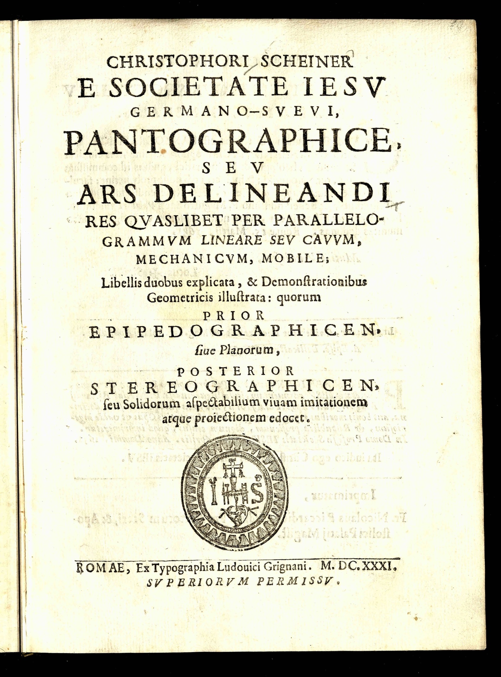 Изображение книги Christophori Scheiner, e Societate Iesu Germano-Sueui, Pantographice, seu, Ars delineandi res quaslibet per parallelogrammum lineare seu cauum, mechanicum, mobile