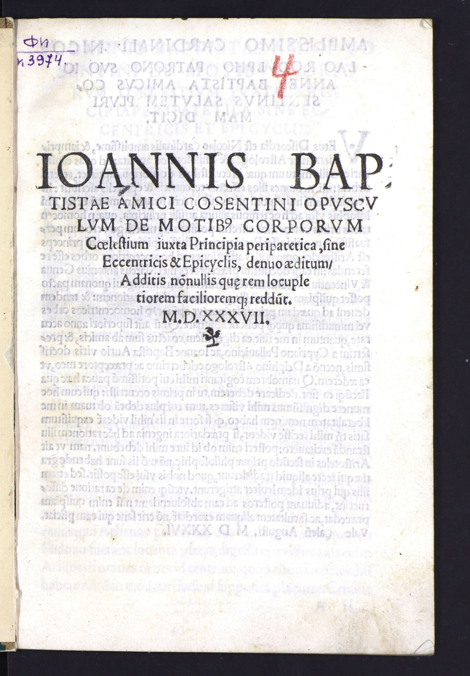 Изображение Ioannis Bap. tistae Amici Cosentini Opusculum de motibus corporum coelestium iuxta principia peripatetica, sine eccentricis & epicyclis