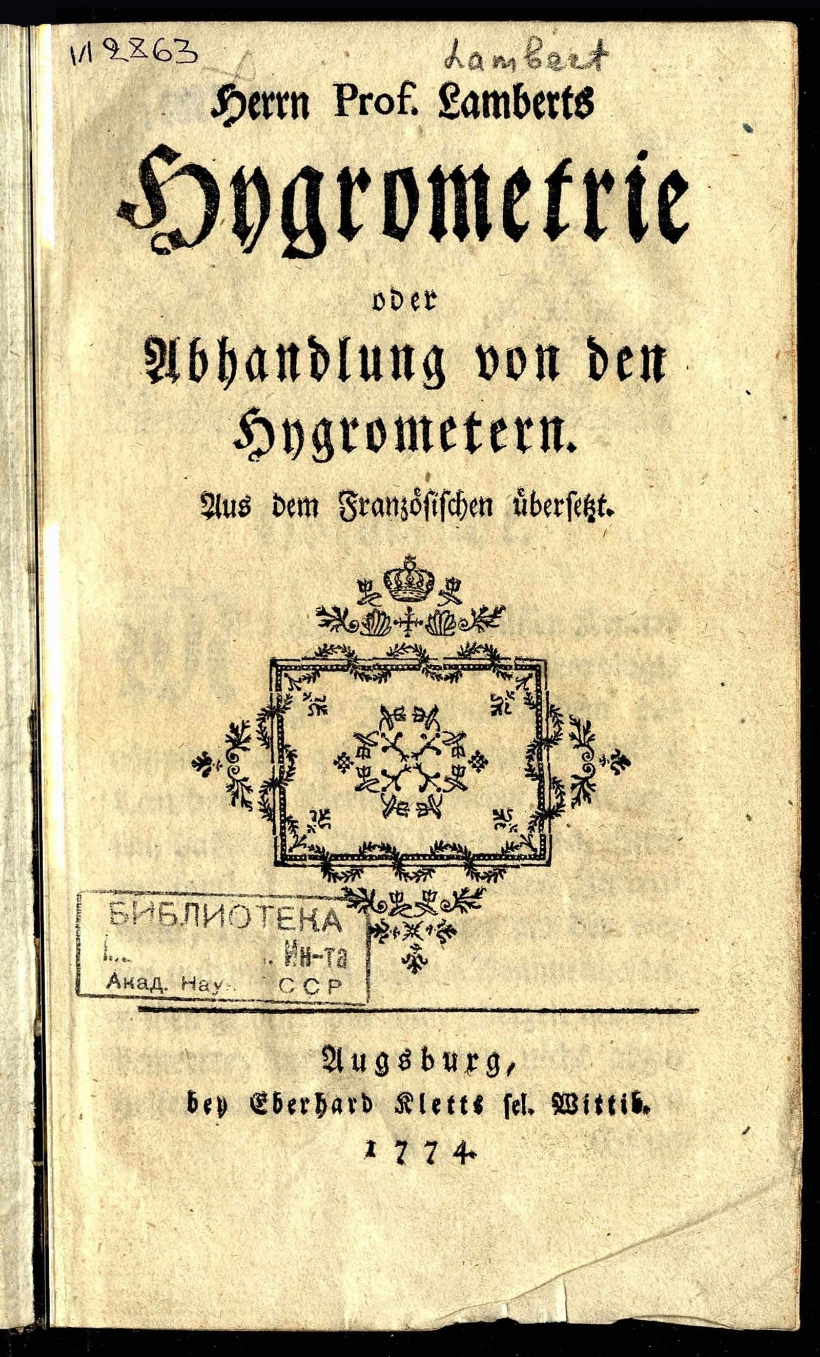 Изображение книги Herrn Prof. Lamberts Hygrometrie oder Abhandlung von den Hygrometern