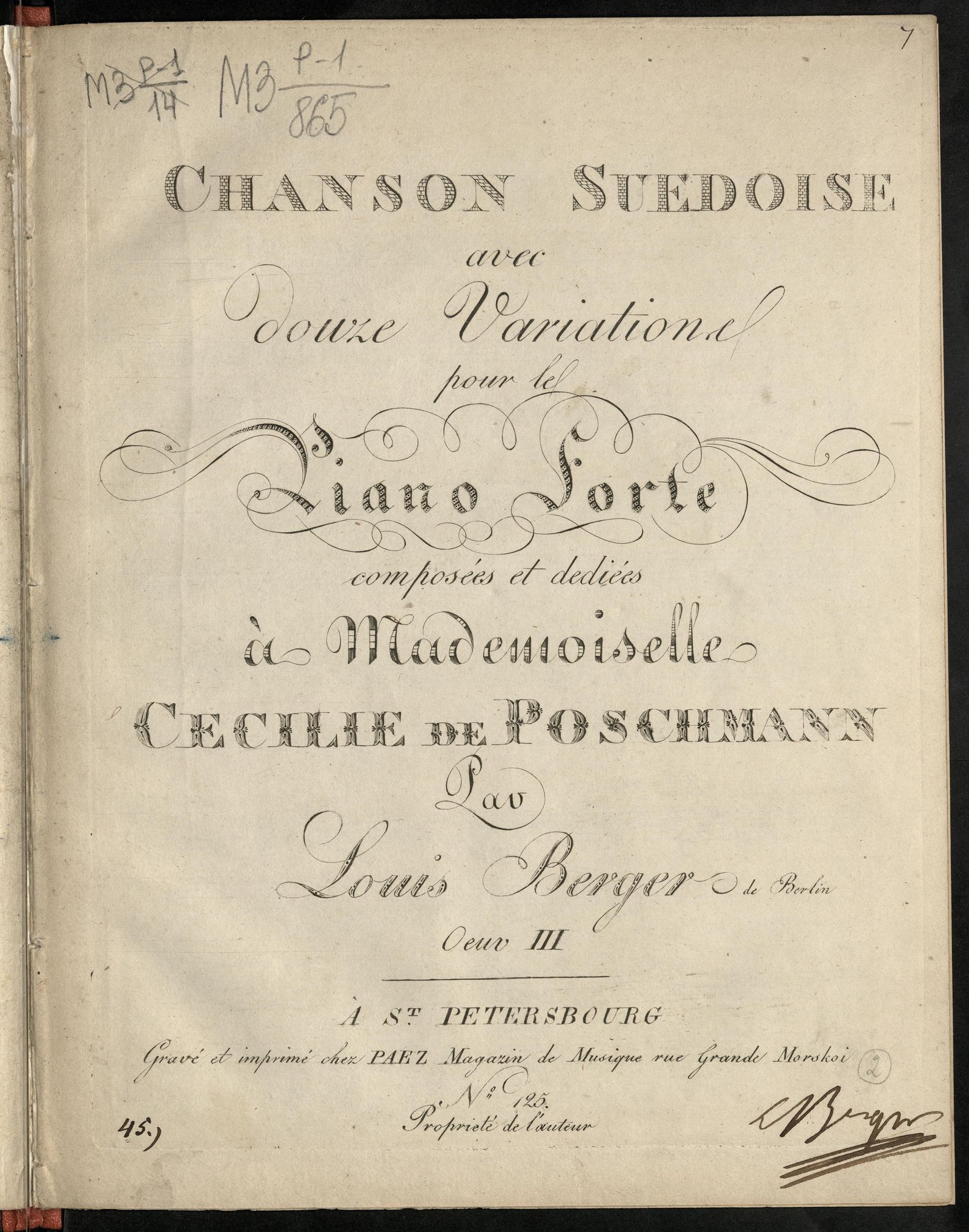 Изображение книги Chanson sue doise avec douze Variationes: pour le Pianoforte
