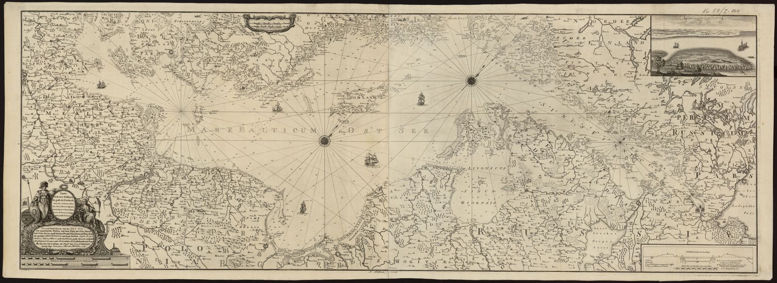 Изображение книги Carte de la mer Baltique, du golfe de Finlande, avec les voisines villes, iles, banes, fleuves, signales, ports, bayes, roches, et abymes, la vue de la mer Ladoga et le profil du Canal