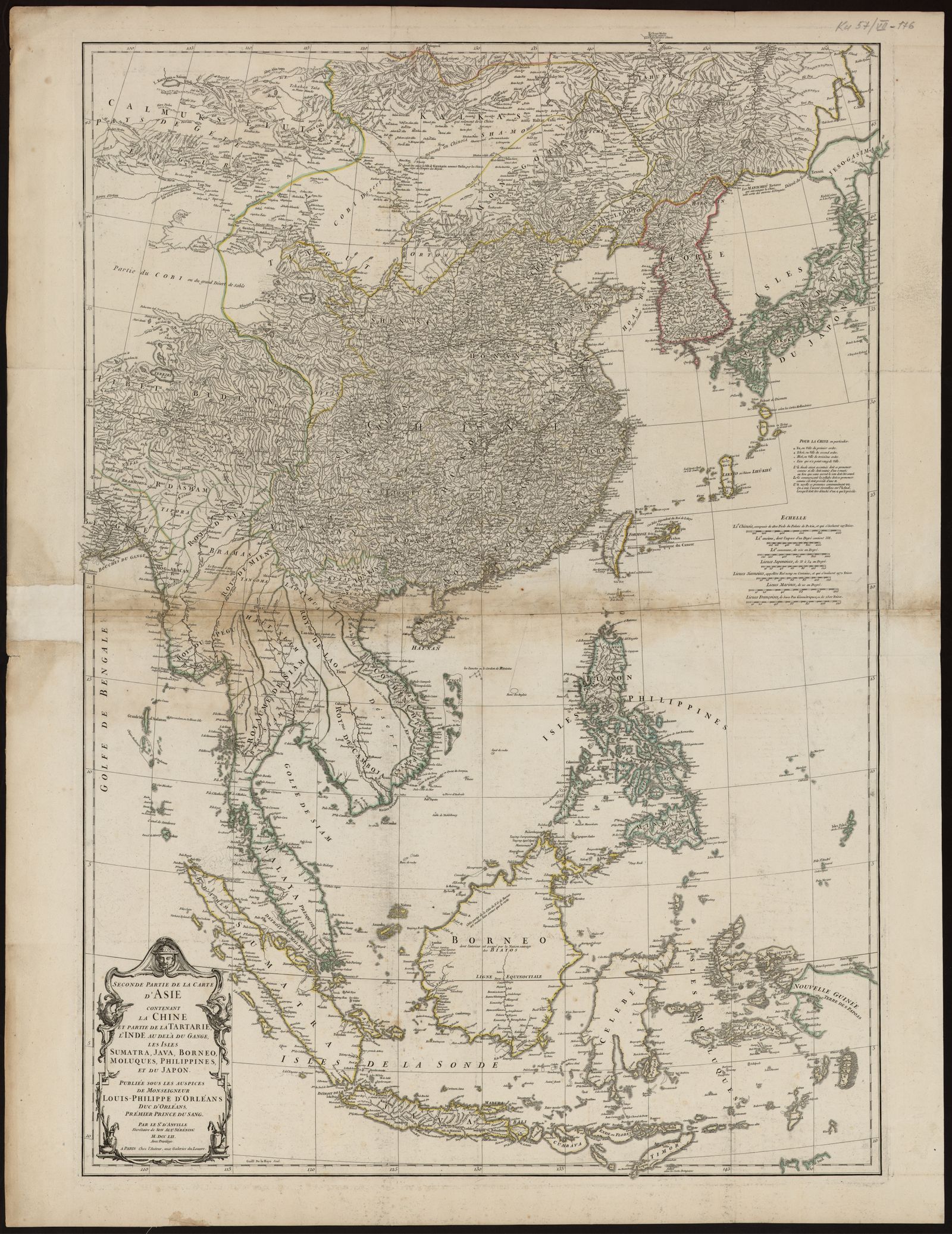 Изображение Seconde Partie de la Carte d'Asie contenant la Chine et partie de la Tartarie, l'Inde au delà du Gange, les Isles Sumatra, Java, Borneo, Moluques, Philippines, et du Japon