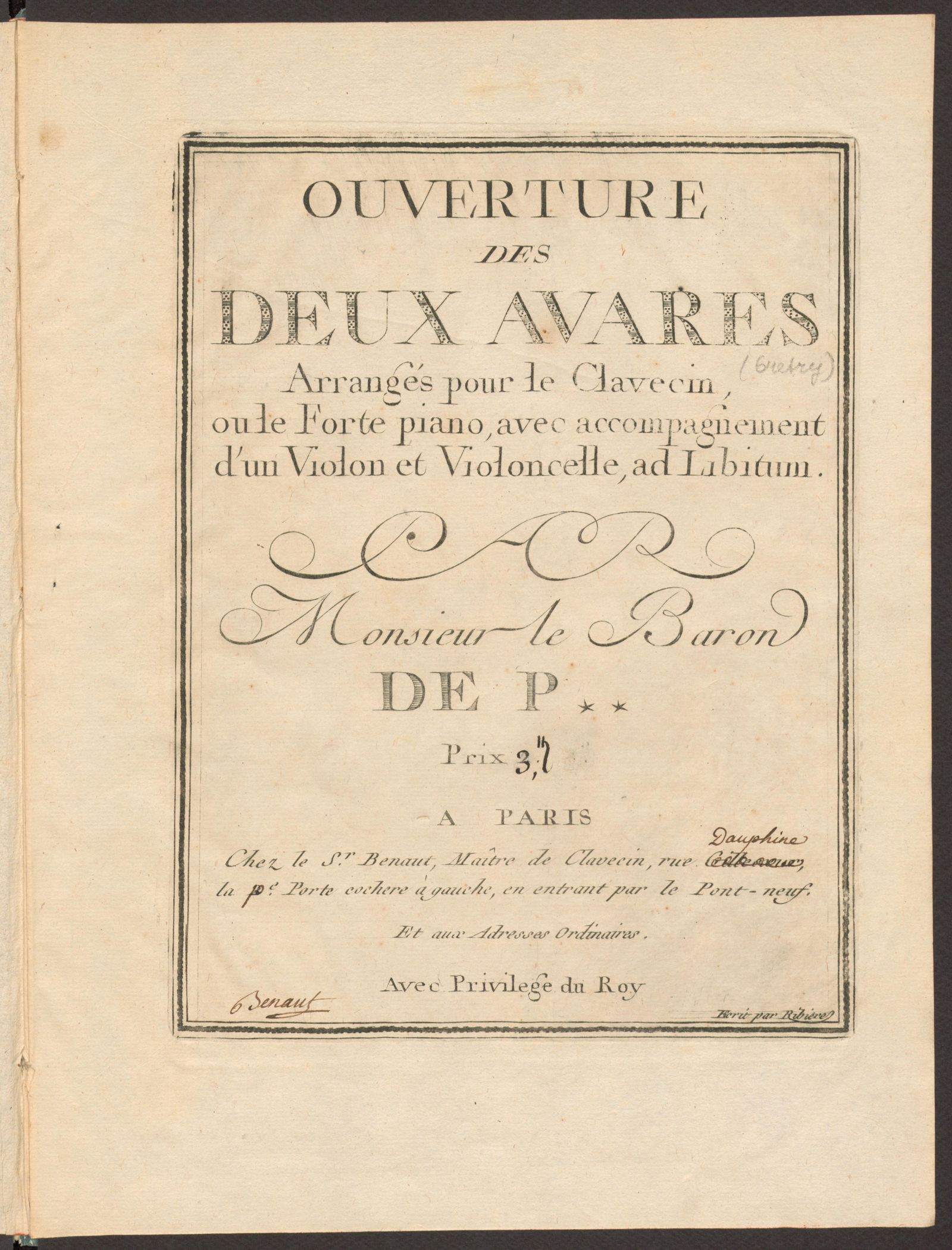 Изображение книги Ouverture des "Deux avares"