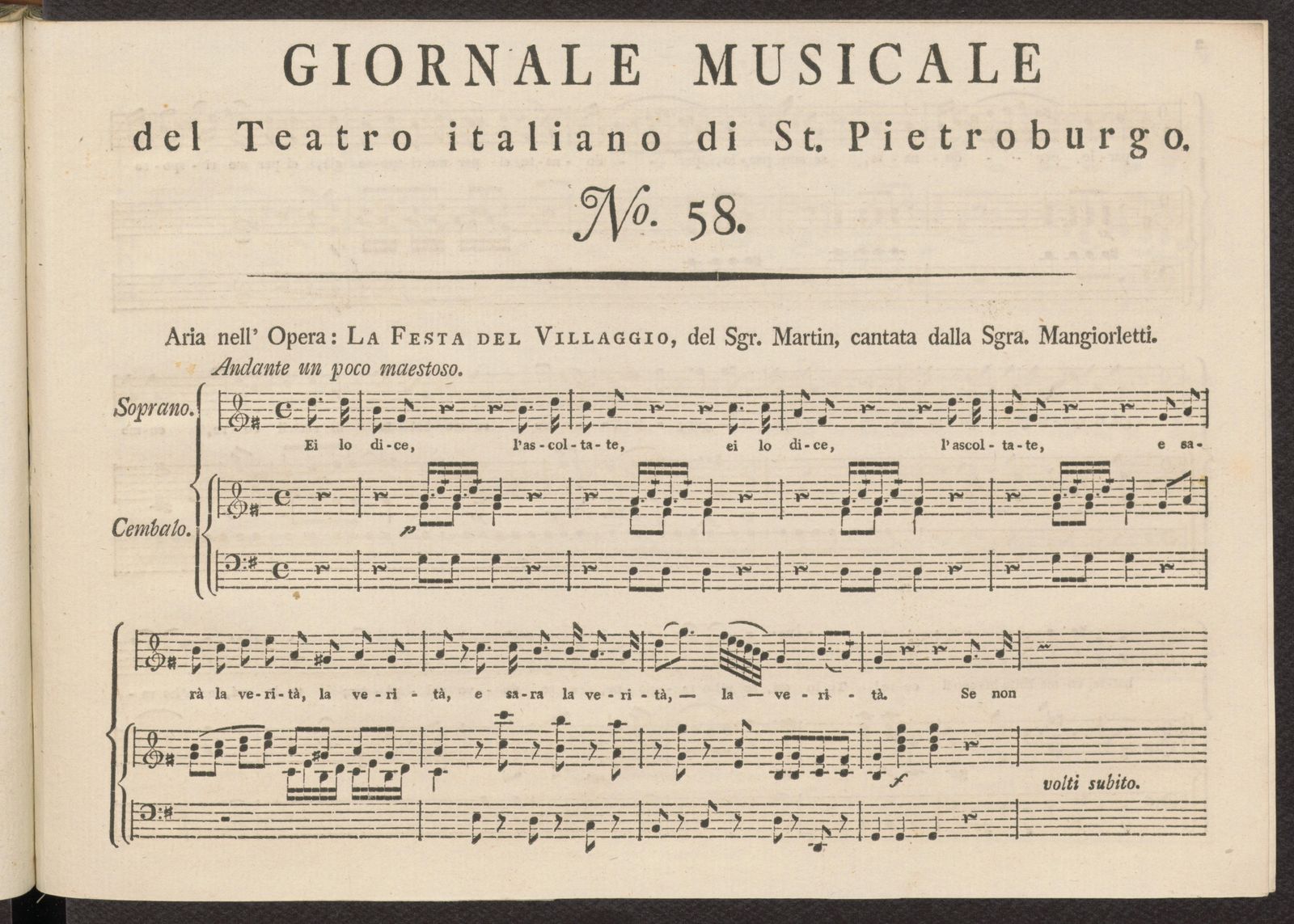 Изображение книги Giornale musicale del Teatro italiano di St. Pietroburgo. [Т. 5]. № 58.