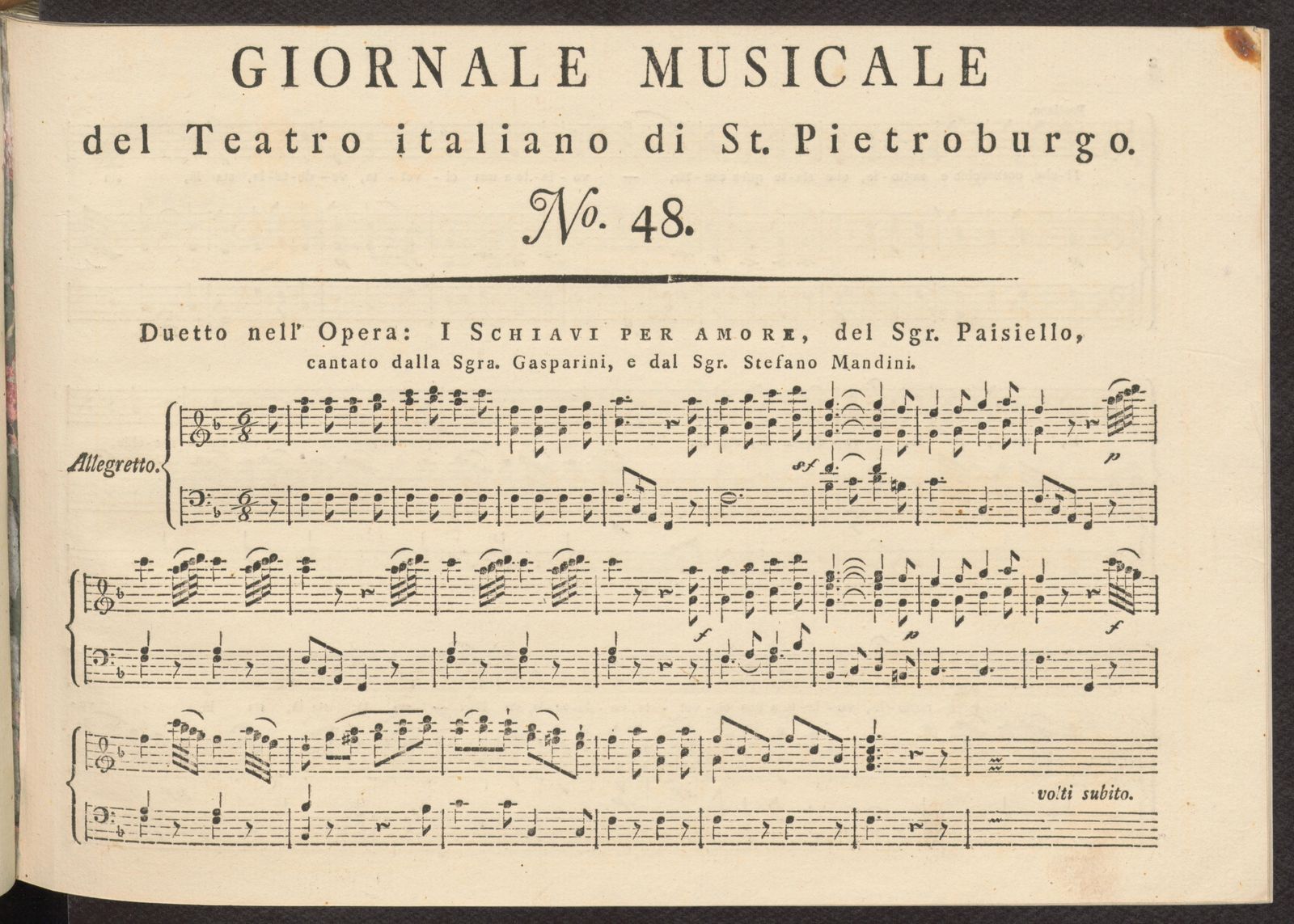 Изображение книги Giornale musicale del Teatro italiano di St. Pietroburgo. [Т. 4]. № 48.