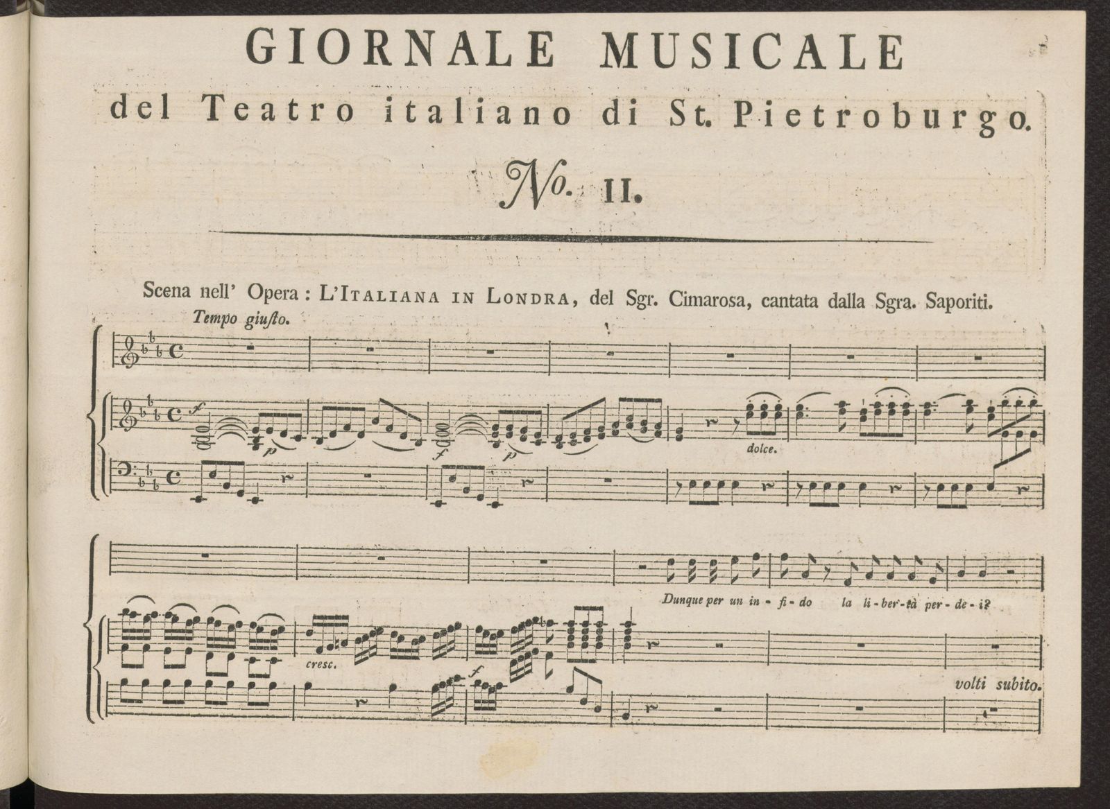 Изображение Giornale musicale del Teatro italiano di St. Pietroburgo. [Т. 1]. № 11.