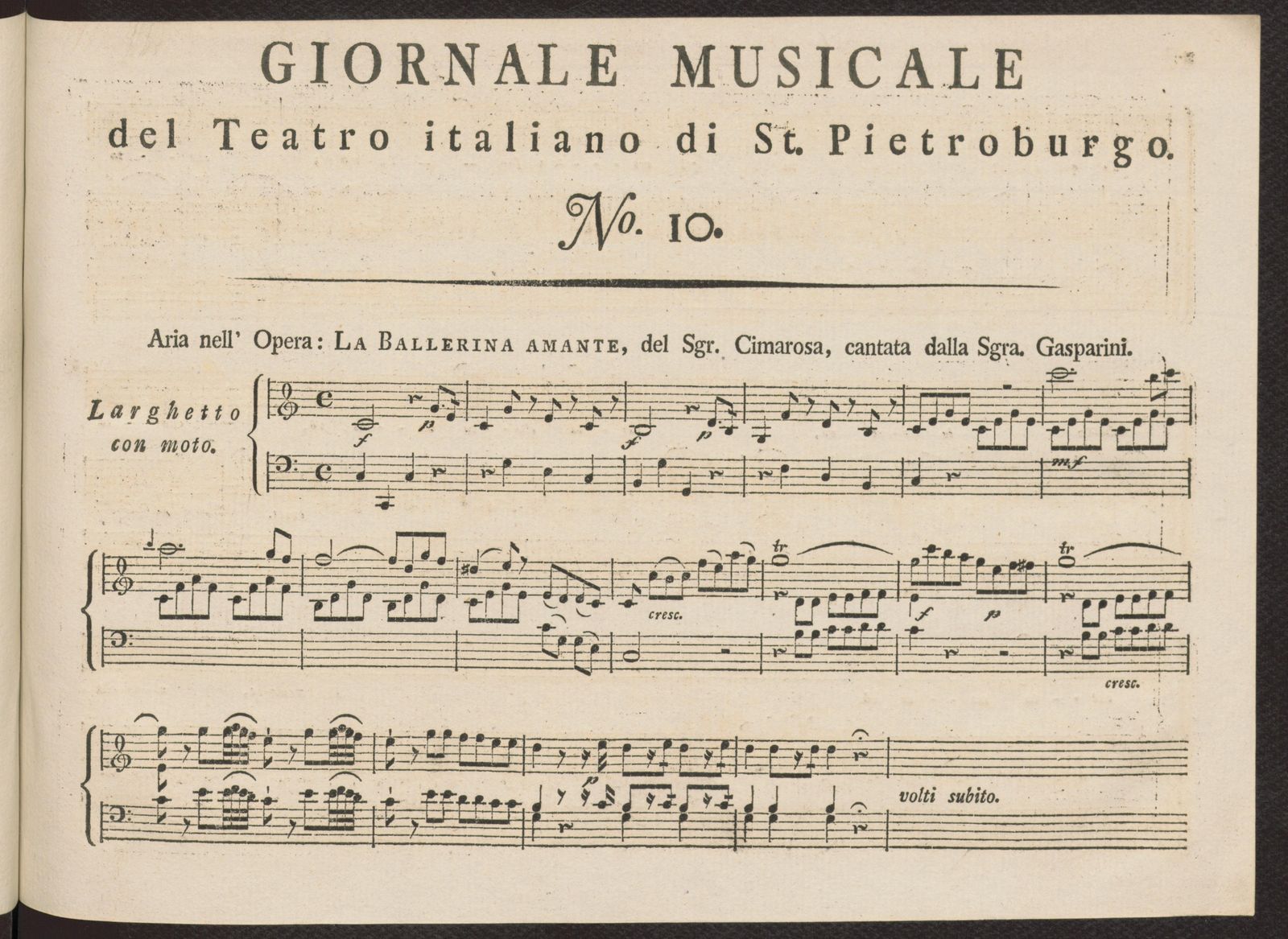 Изображение Giornale musicale del Teatro italiano di St. Pietroburgo. [Т. 1]. № 10.