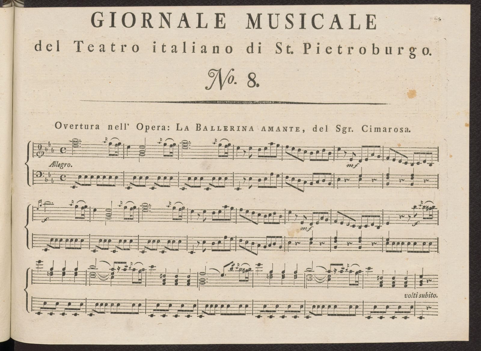 Изображение Giornale musicale del Teatro italiano di St. Pietroburgo. [Т. 1]. № 8.