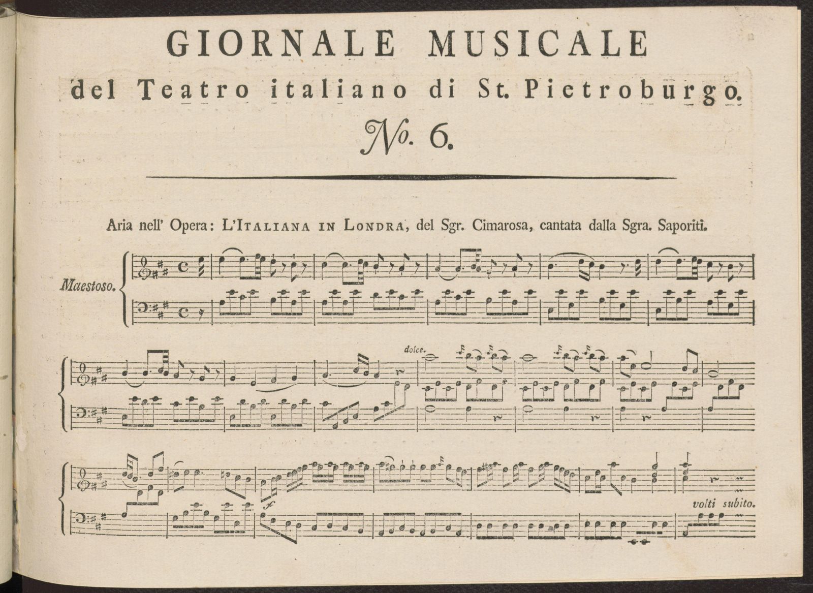 Изображение Giornale musicale del Teatro italiano di St. Pietroburgo. [Т. 1]. № 6