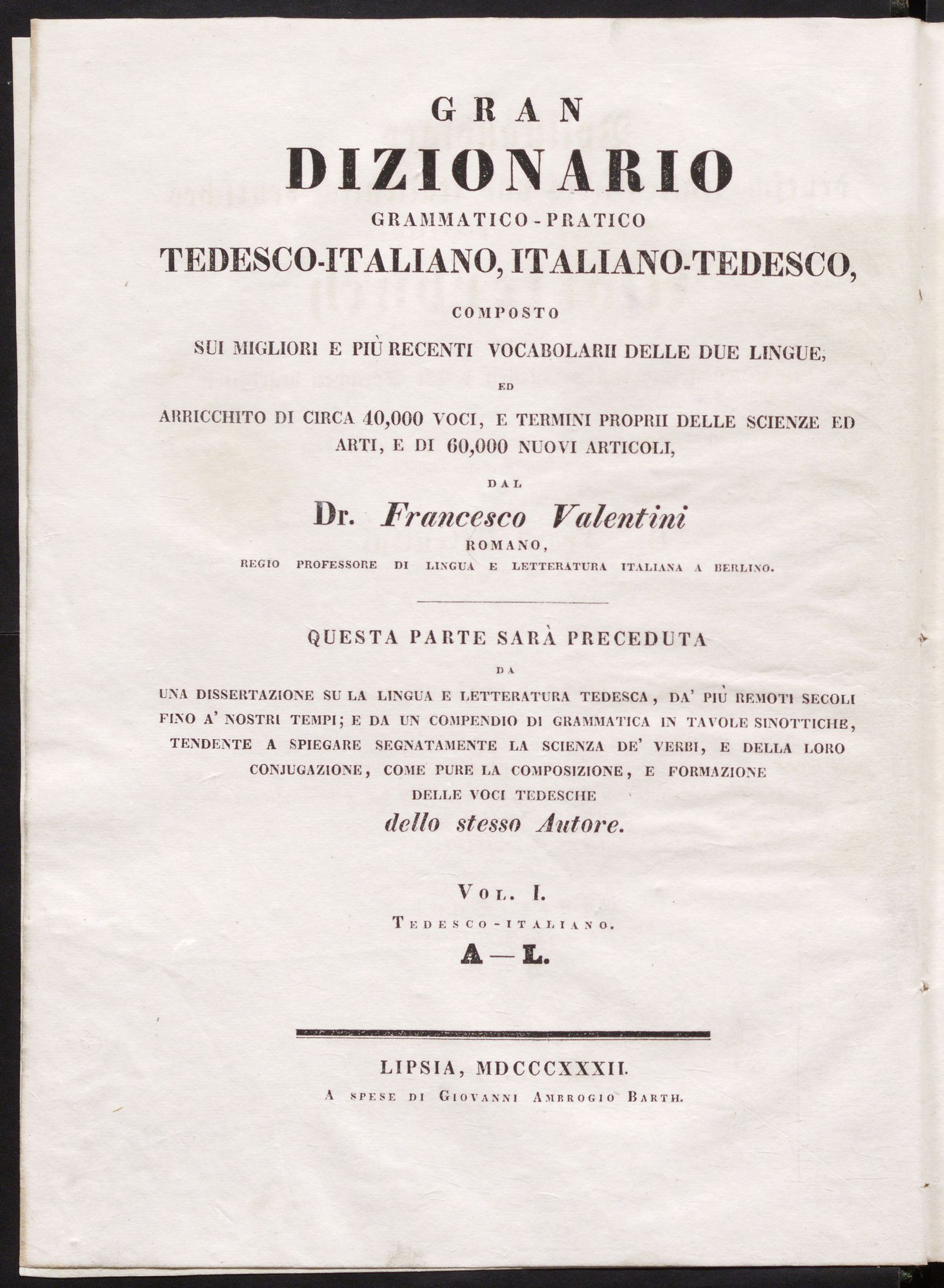 Изображение книги Gran dizionario grammatico-pratico tedesco-italiano, italiano-tedesco. Bd. 1