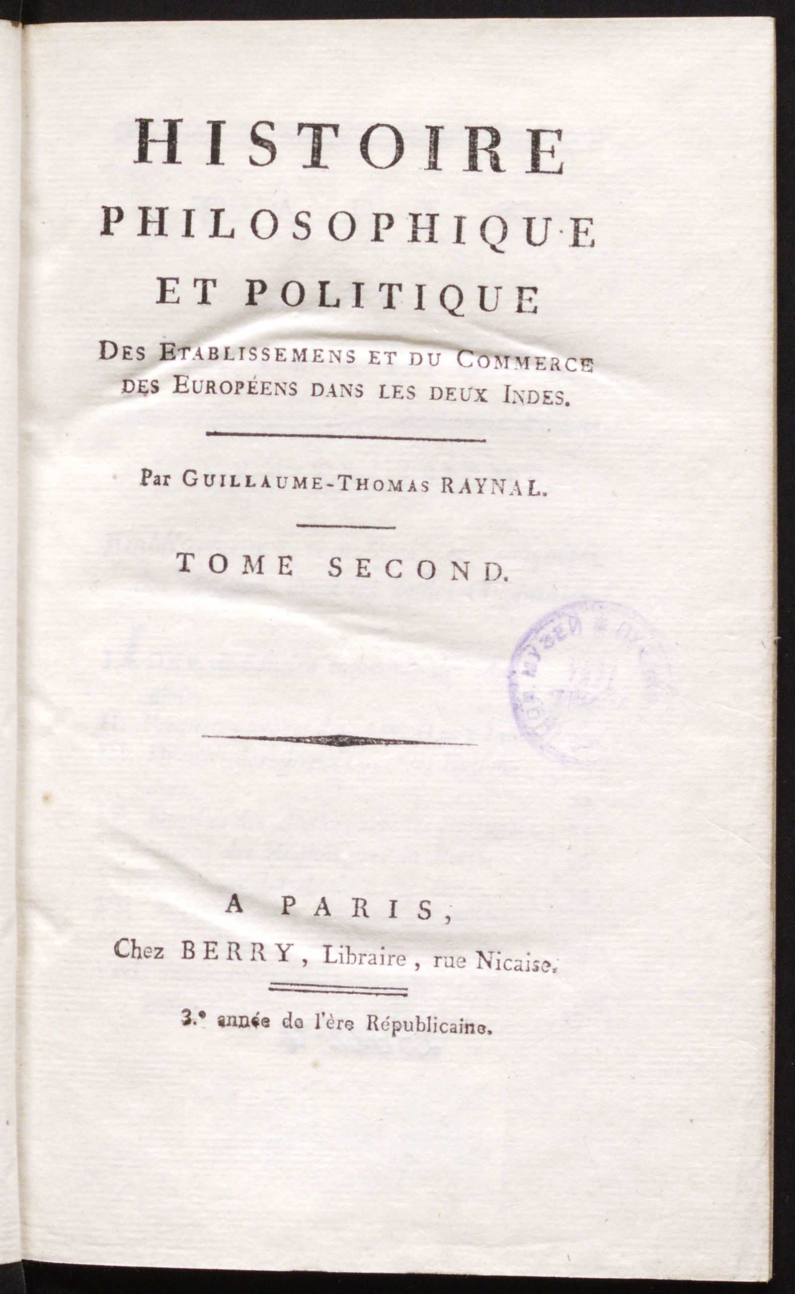 Изображение Histoire philosophique et politique des établissemens et du commerce des Européens dans les deux Indes. Т. 2