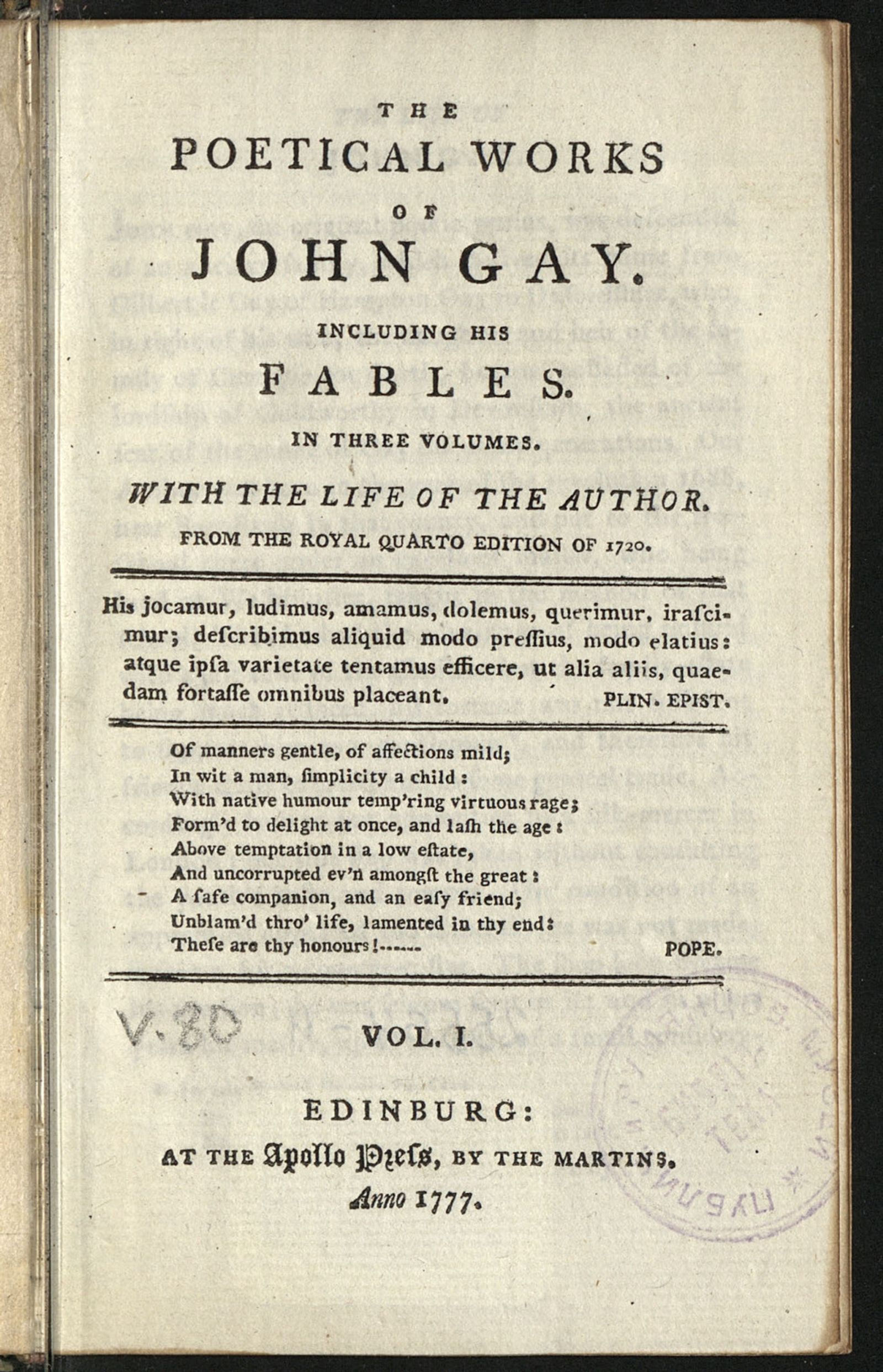 Изображение The poetical works of John Gay. Vol. 1