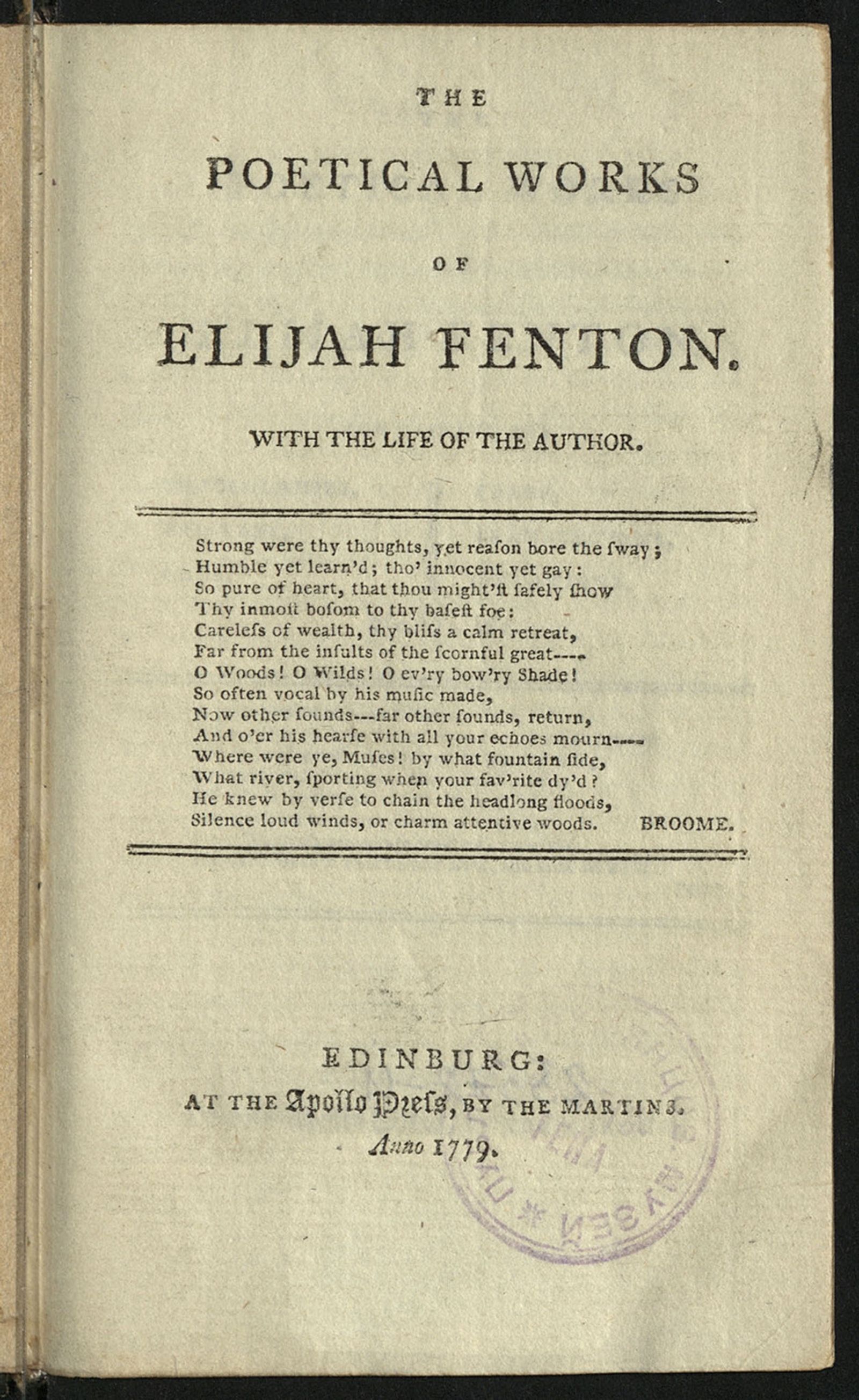 Изображение книги The poetical works of Elijah Fenton. With the life of the author