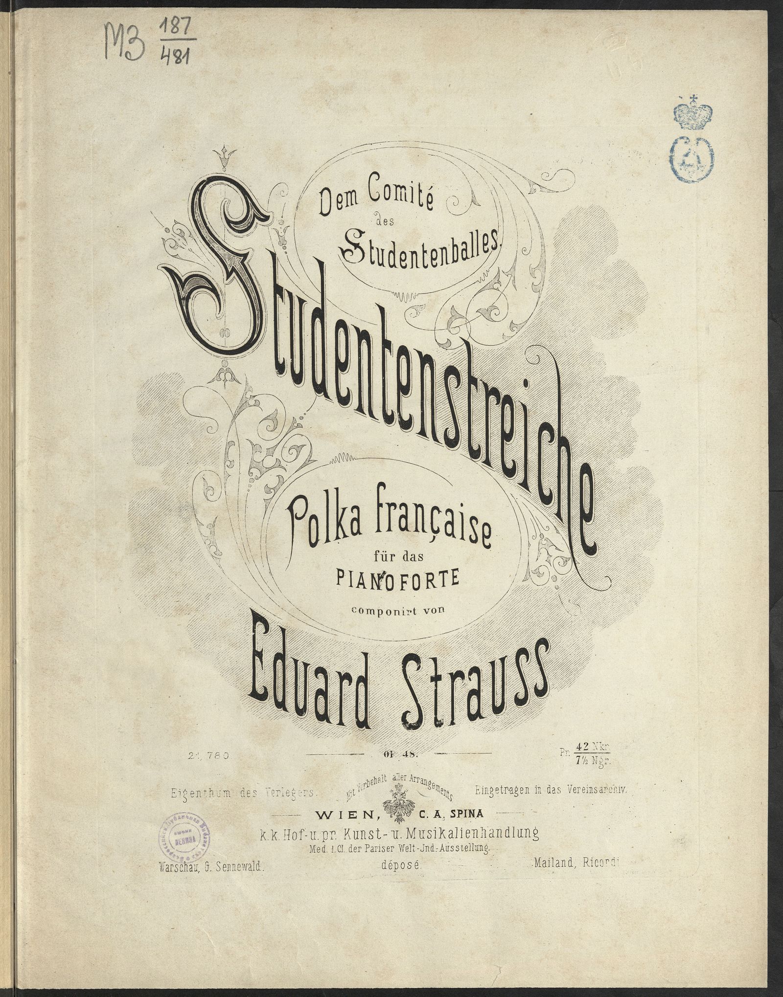 Изображение книги Studentenstreiche : Polka française : оp. 48 : für das Pianoforte