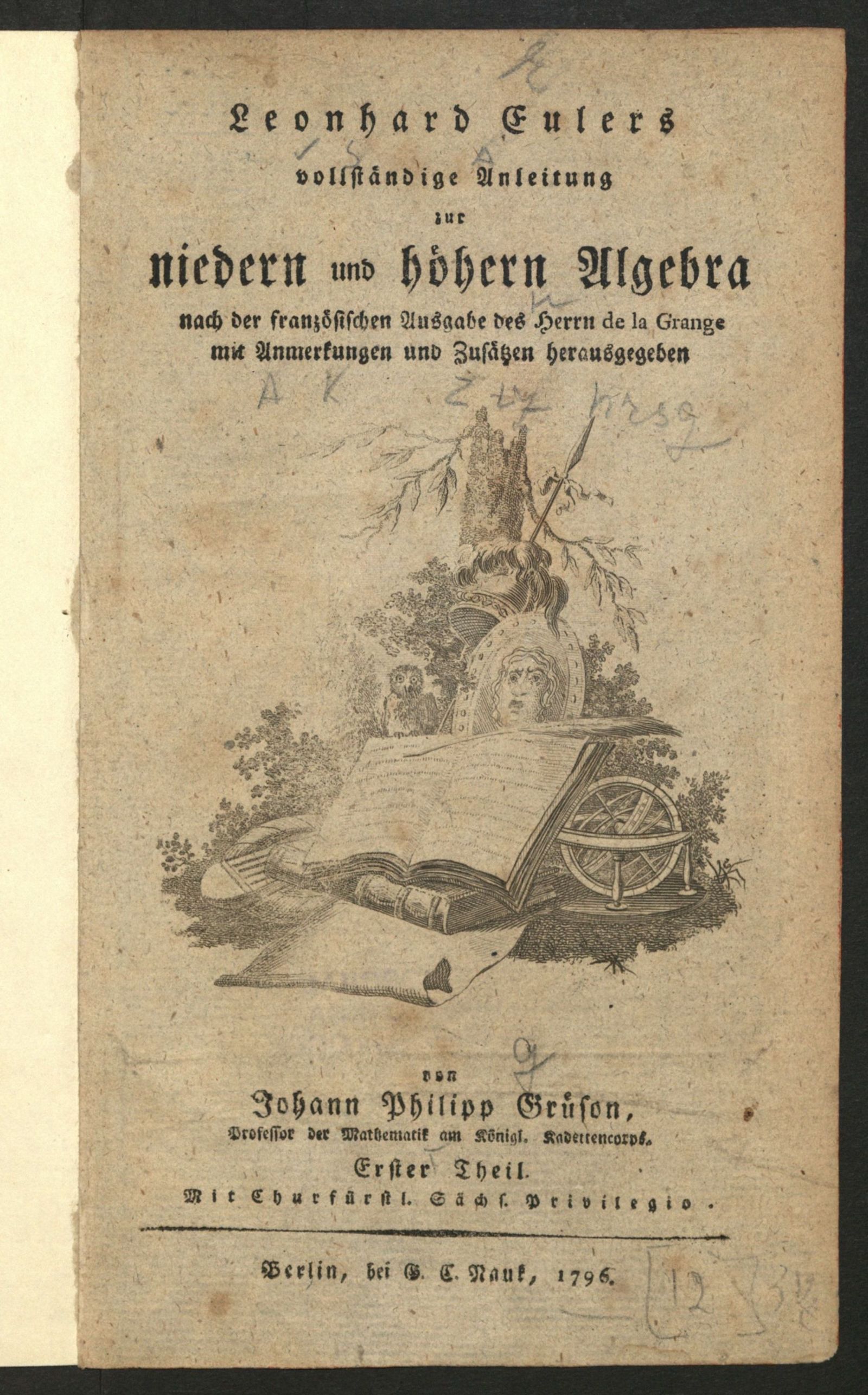 Изображение Leonhard Eulers vollständige Anleitung zur niedern und höhern Algebra. Th. 1.