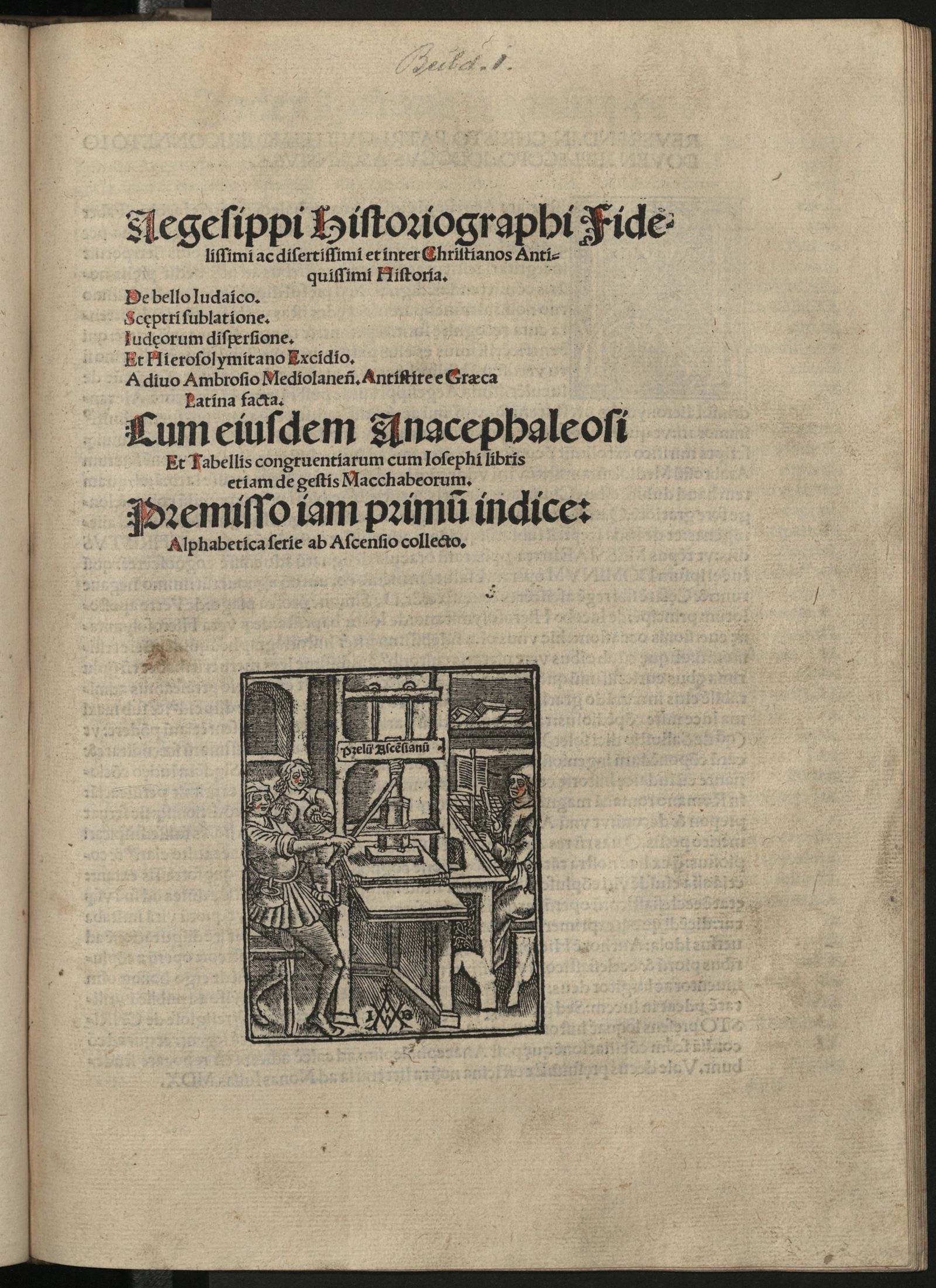 Изображение Aegesippi Historiographi fidelissimi ac disertissimi et inter Christianos Antiquissimi Historia